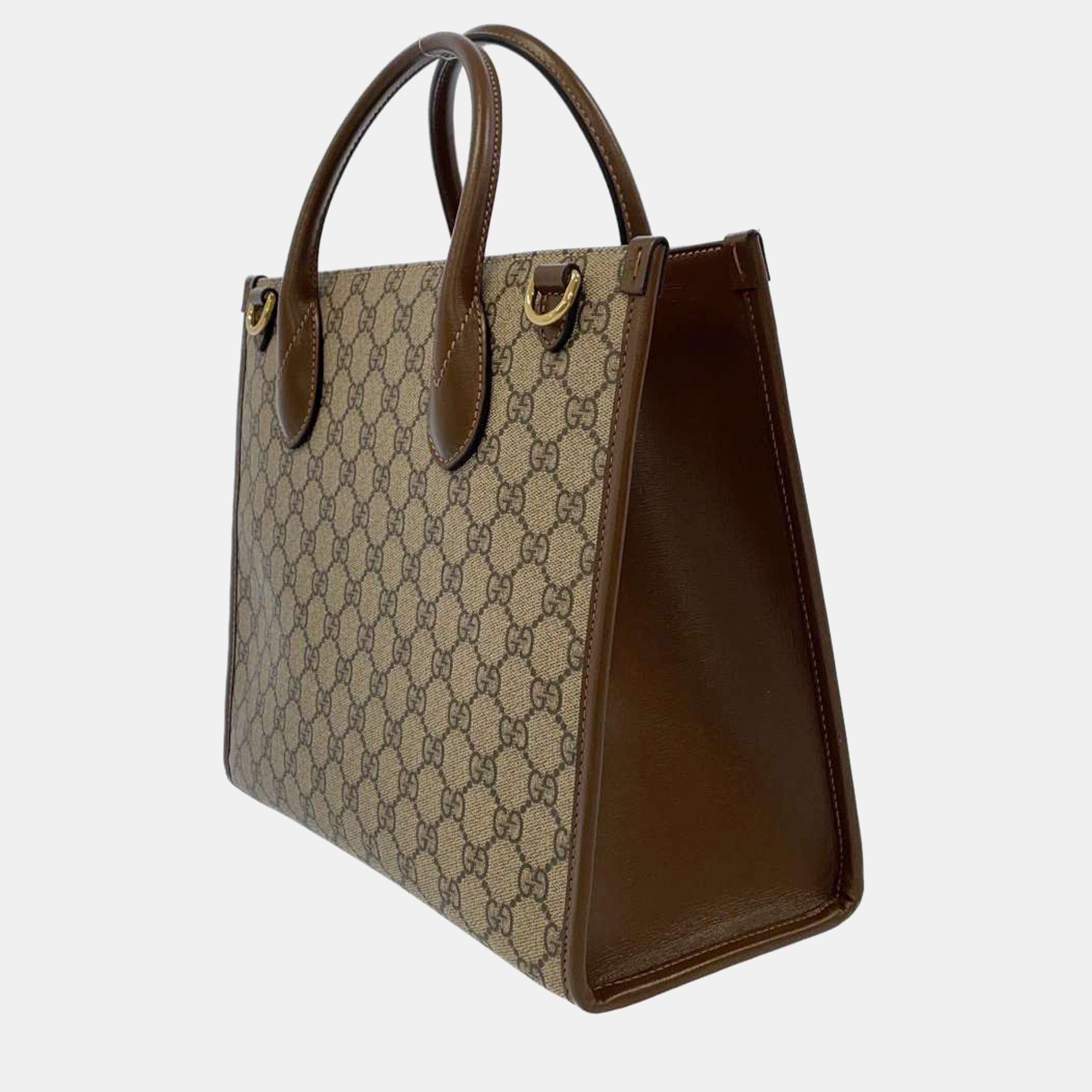 

Gucci Brown Leather Interlocking G Tote Bag, Beige