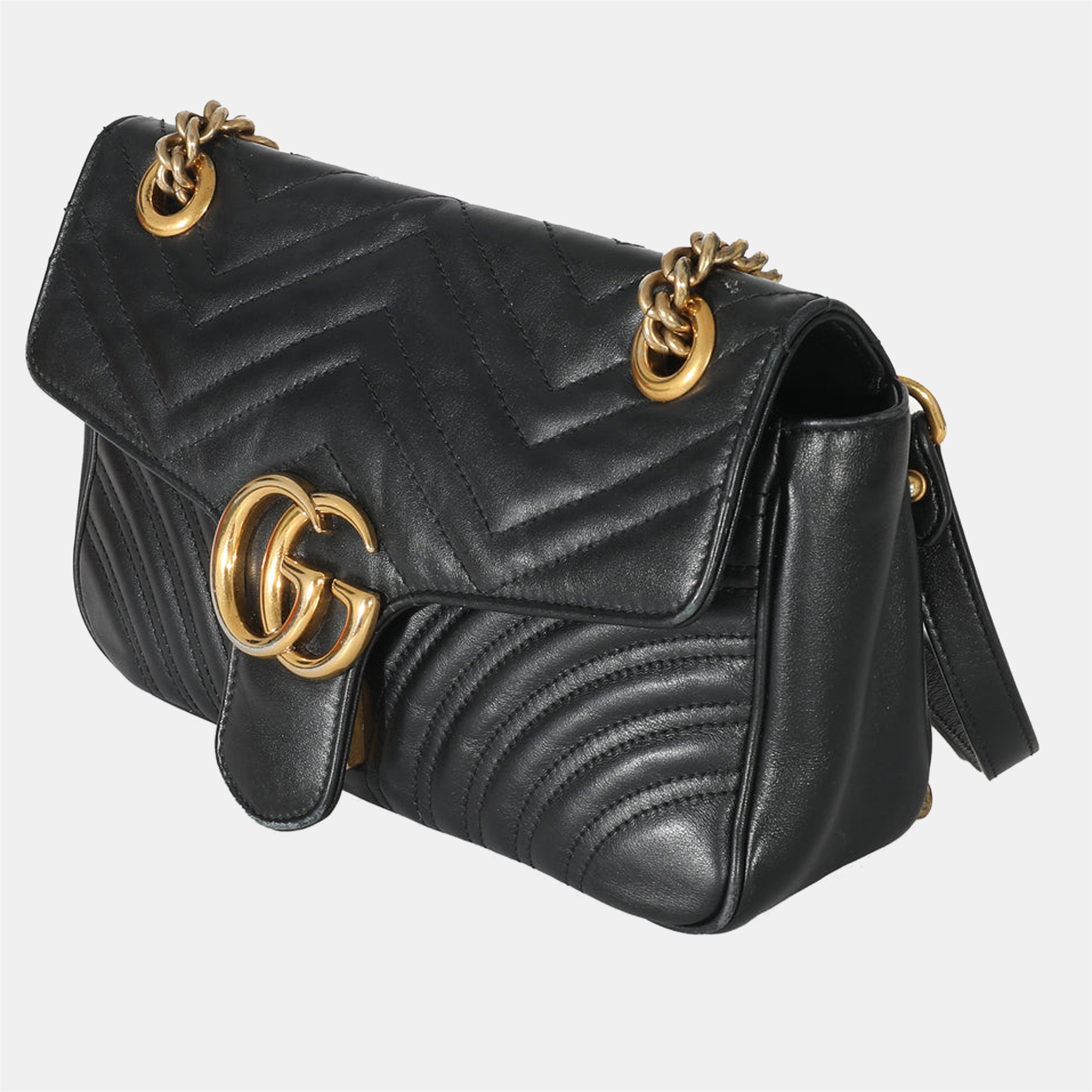 

Gucci Black Chevron Leather Small GG Marmont Shoulder Bag