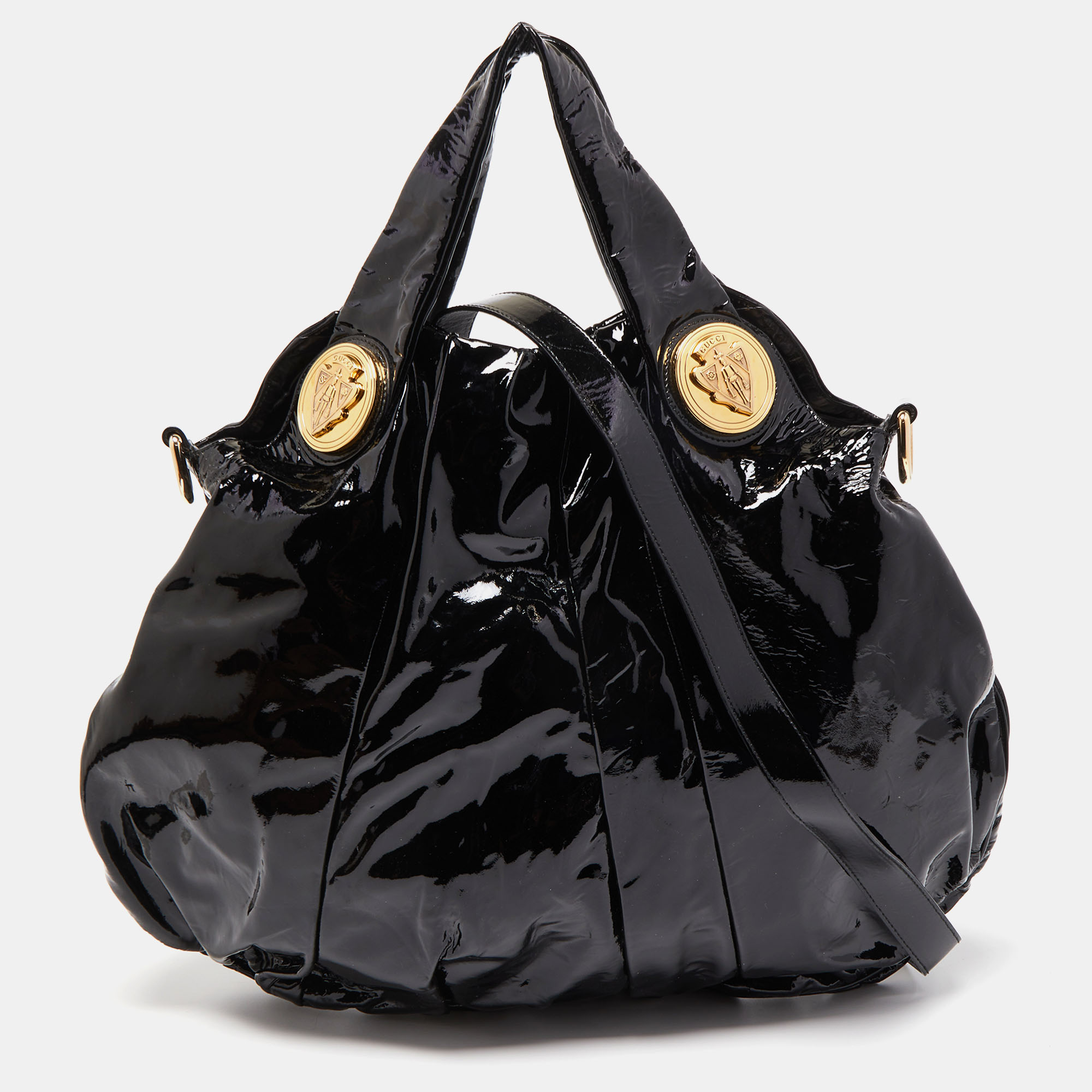 Pre-owned Gucci Black Patent Leather Large Hysteria Hobo
