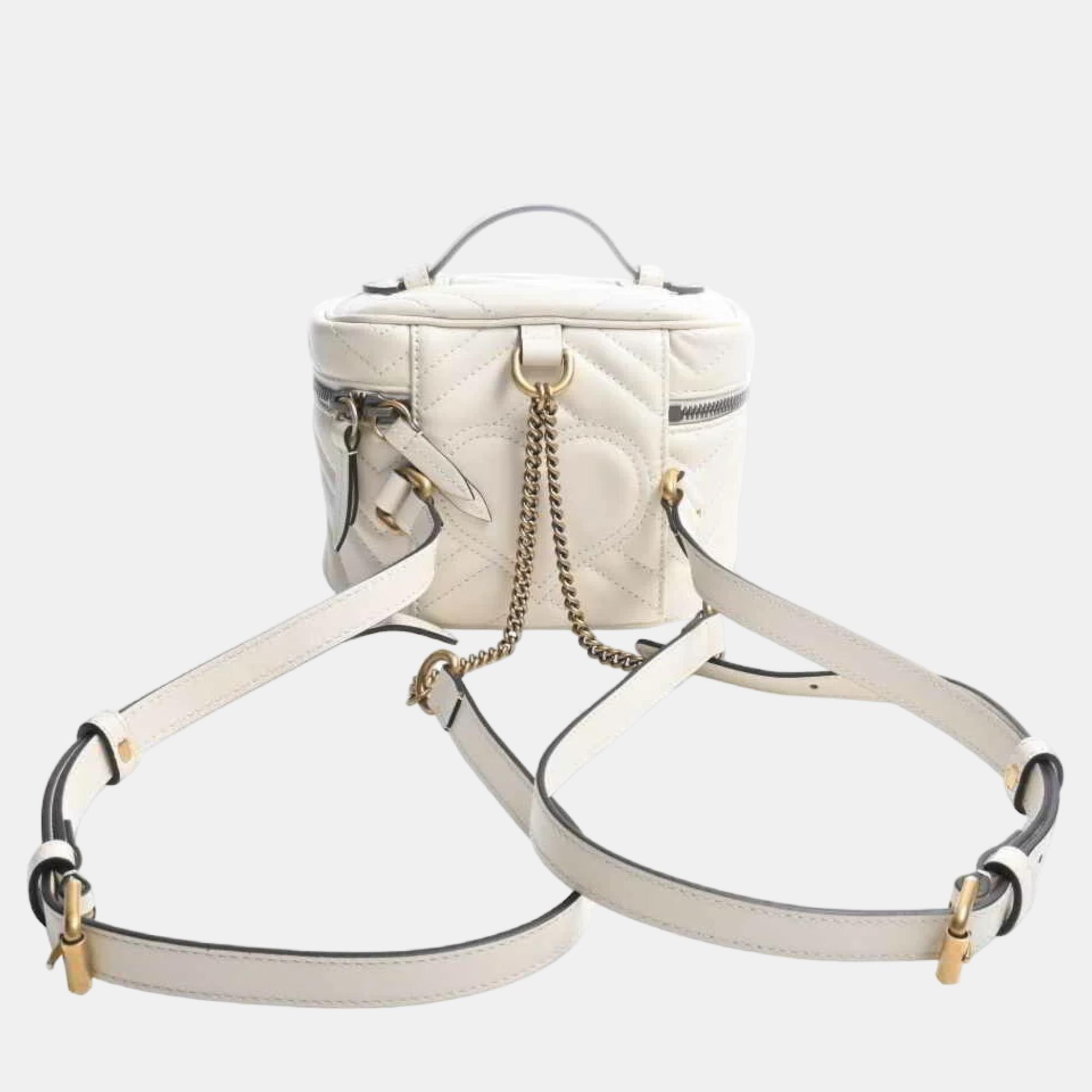 

Gucci White Leather GG Marmont Mini Round Backpack