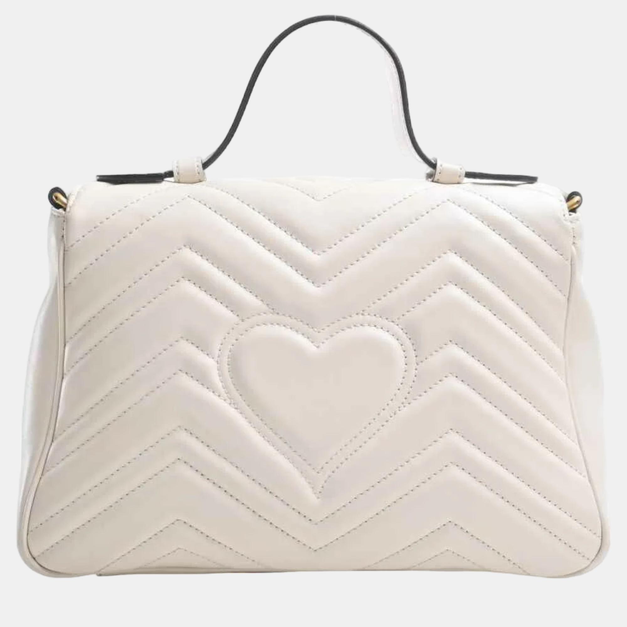

Gucci White Leather Matelasse  GG Marmont Top Handle Bag