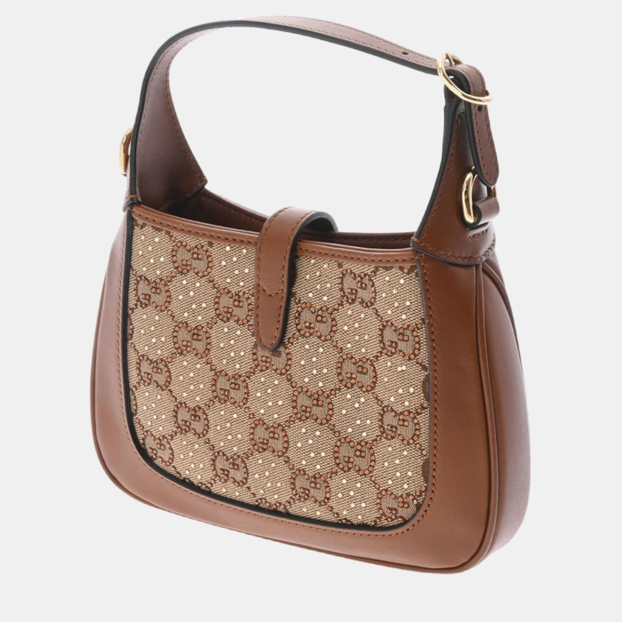 

Gucci Brown Canvas Crystal GG Supreme Jackie 1961 Shoulder Bag