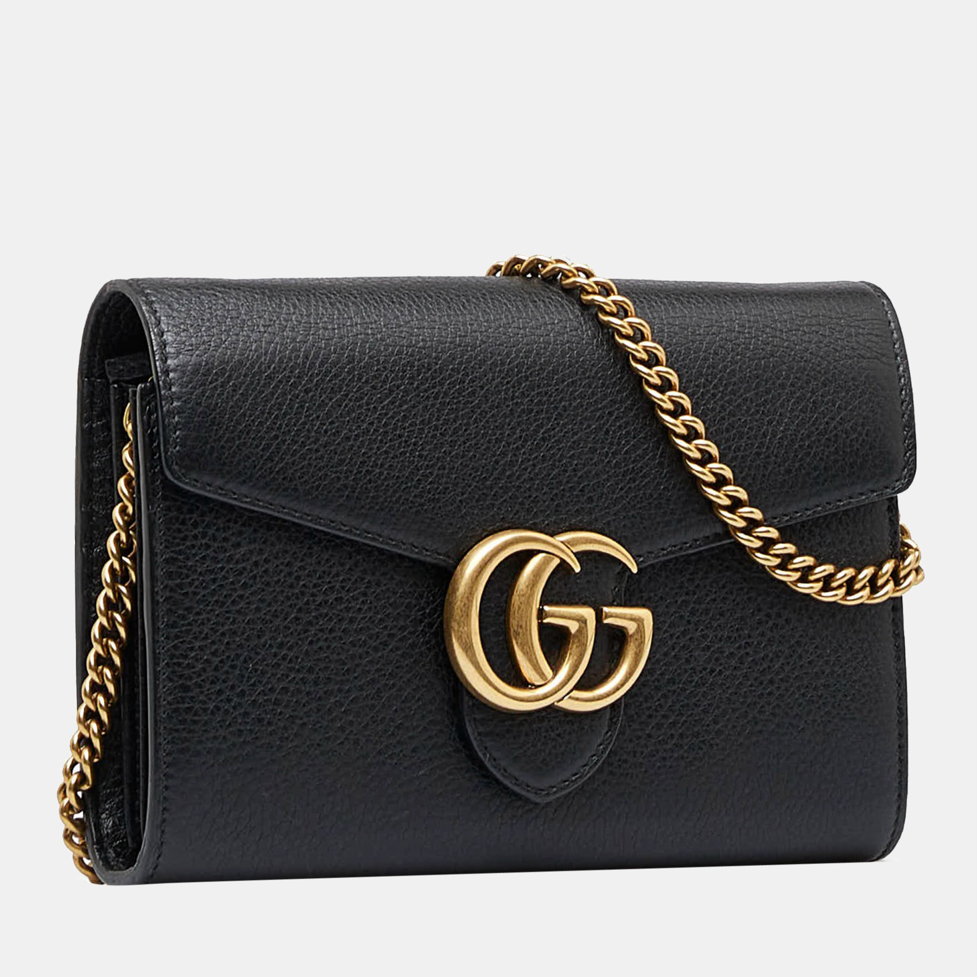 

Gucci Black GG Marmont Leather Wallet on Chain