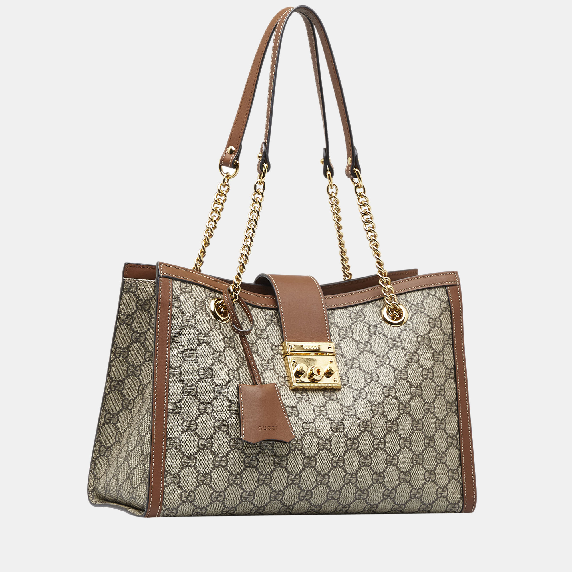 

Gucci Beige/Brown Medium GG Supreme Padlock Tote Bag