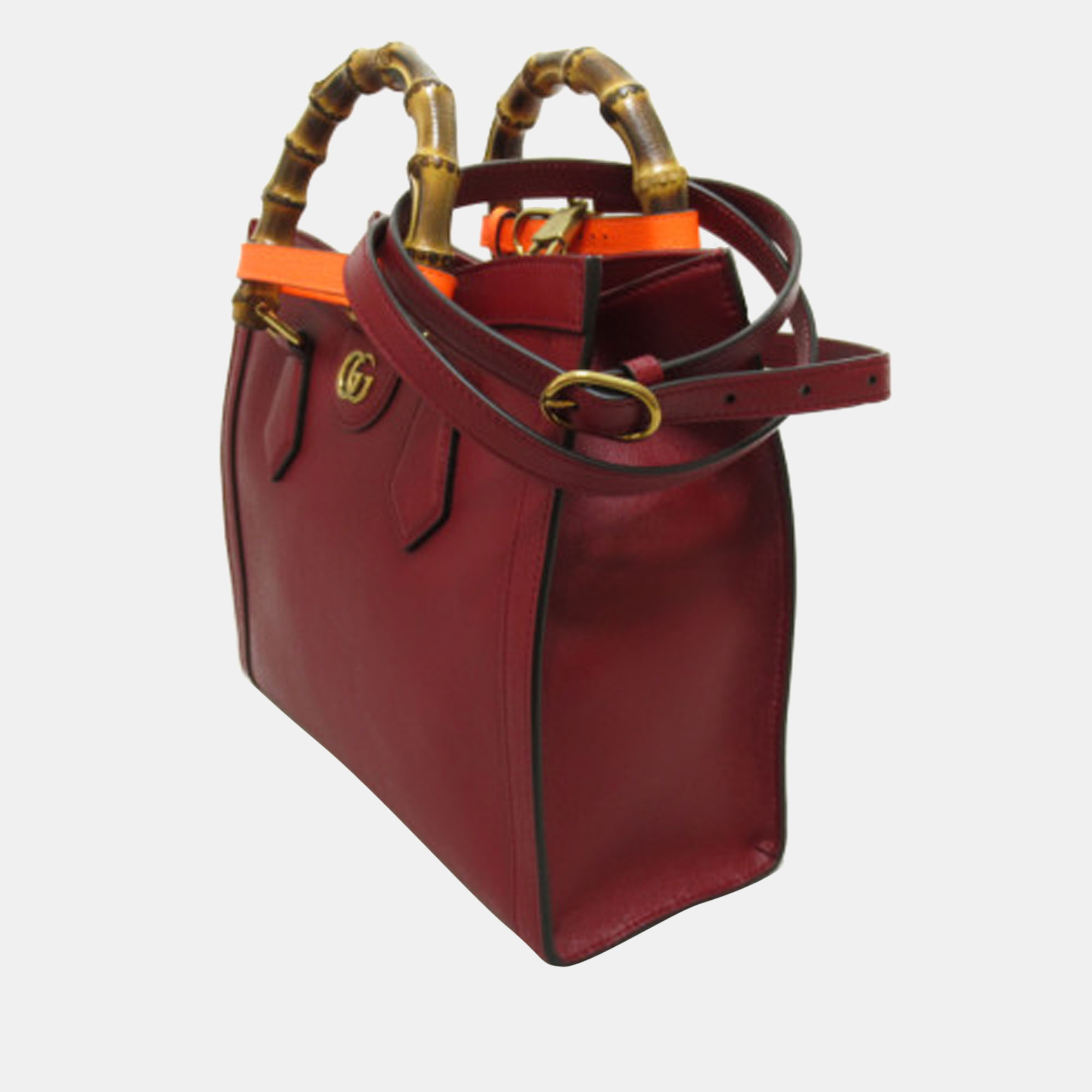 

Gucci Red Leather Small Diana Bamboo Shoulder Bag
