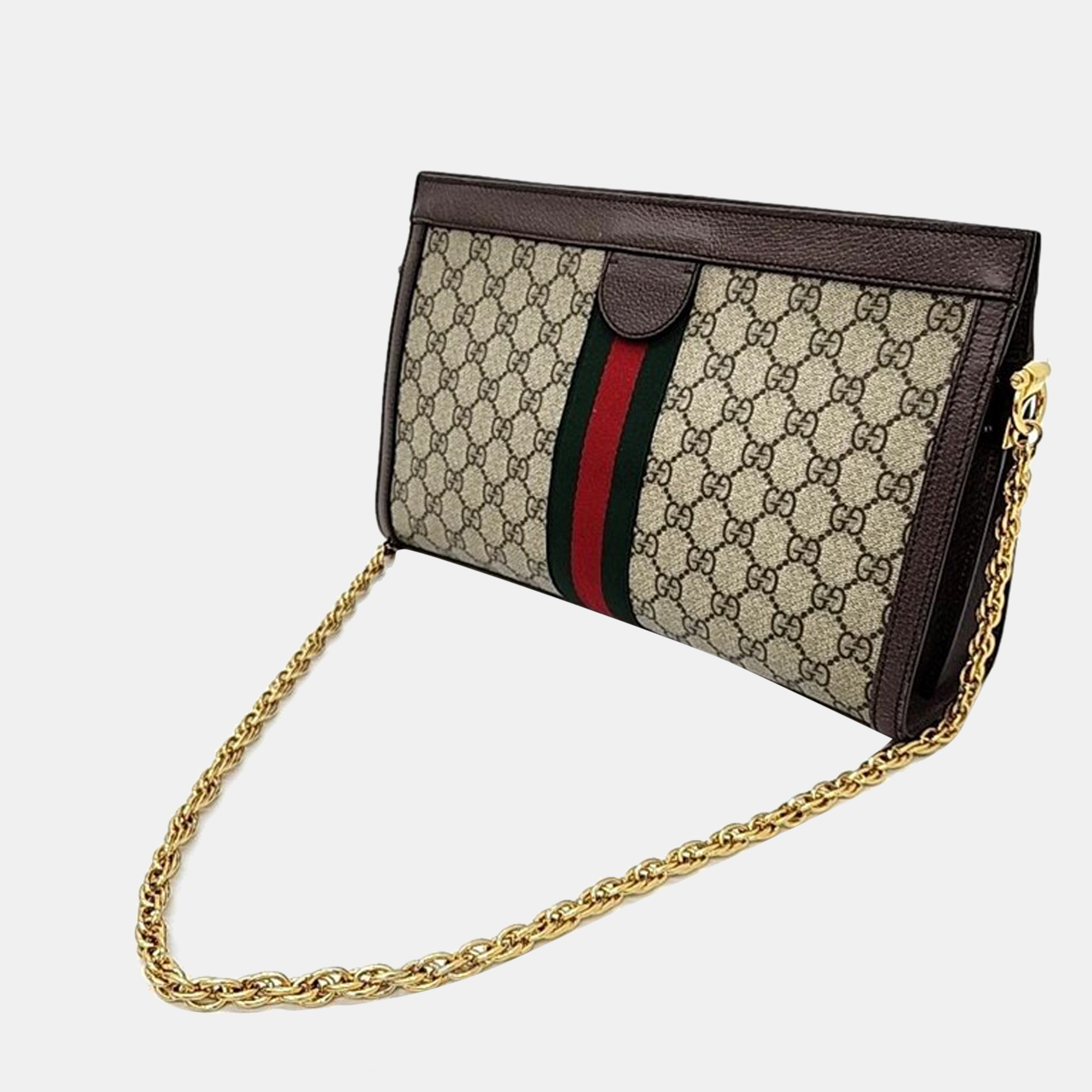 

Gucci Brown Coated Canvas Leather  Ophidia Web Chain Shoulder Bag