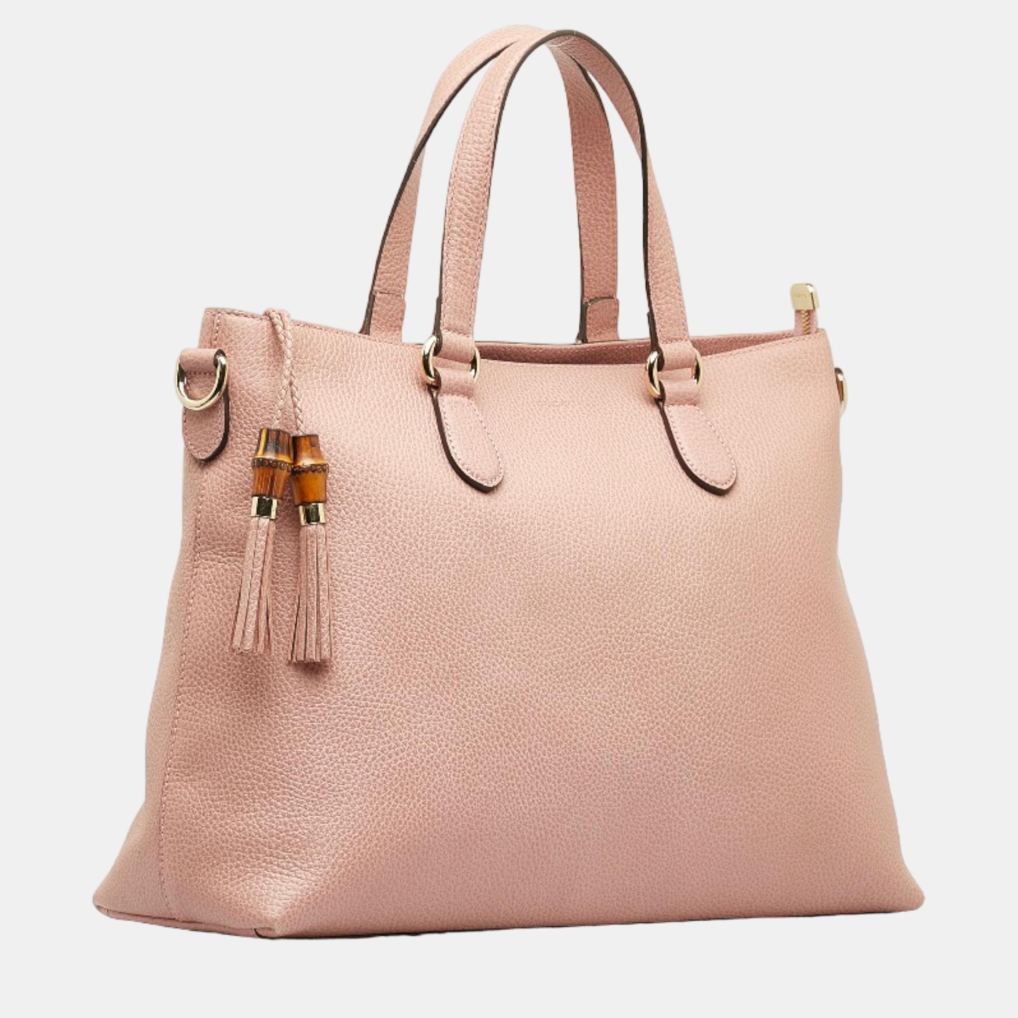 

Gucci Pink Bamboo Tassel Tote Bag