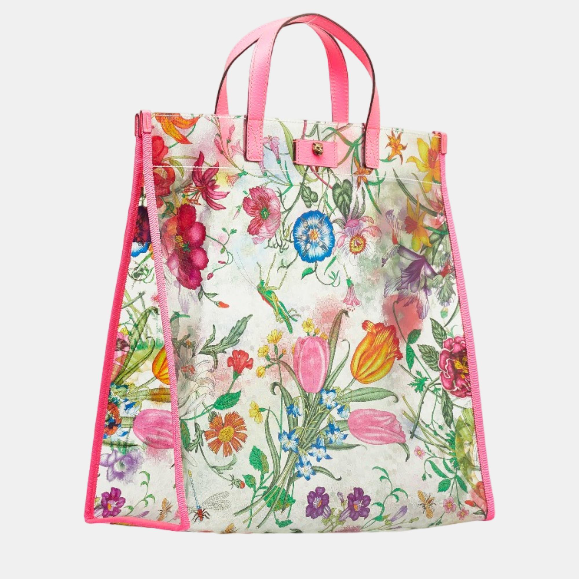 

Gucci Pink Canvas Flora Print Tote Bag