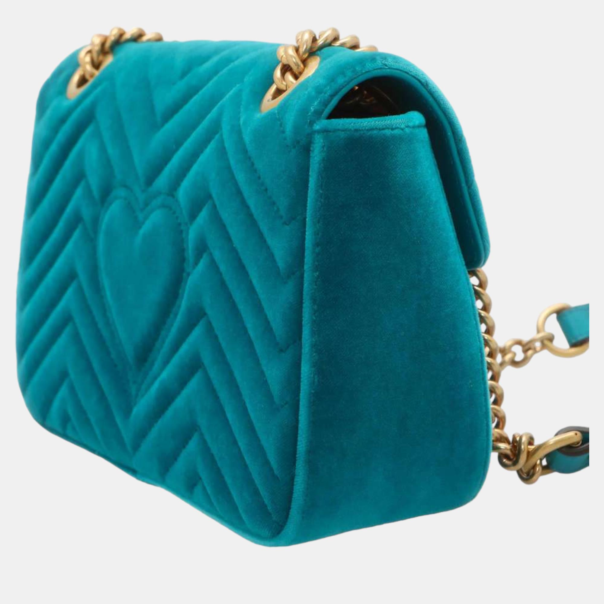 

Gucci Blue Velvet Leather GG Marmont Shoulder Bag