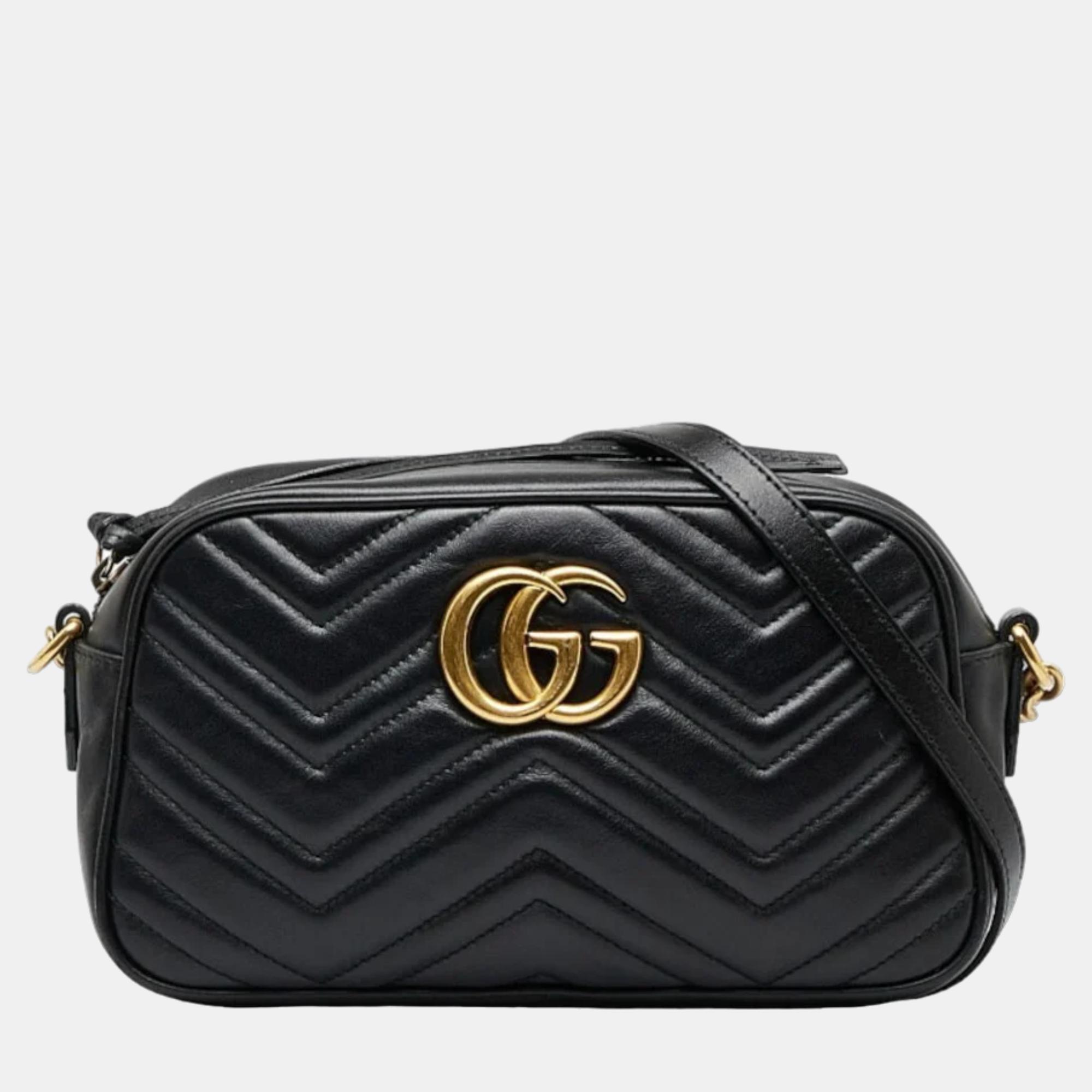 

Gucci Black Leather Small GG Marmont Shoulder Bag