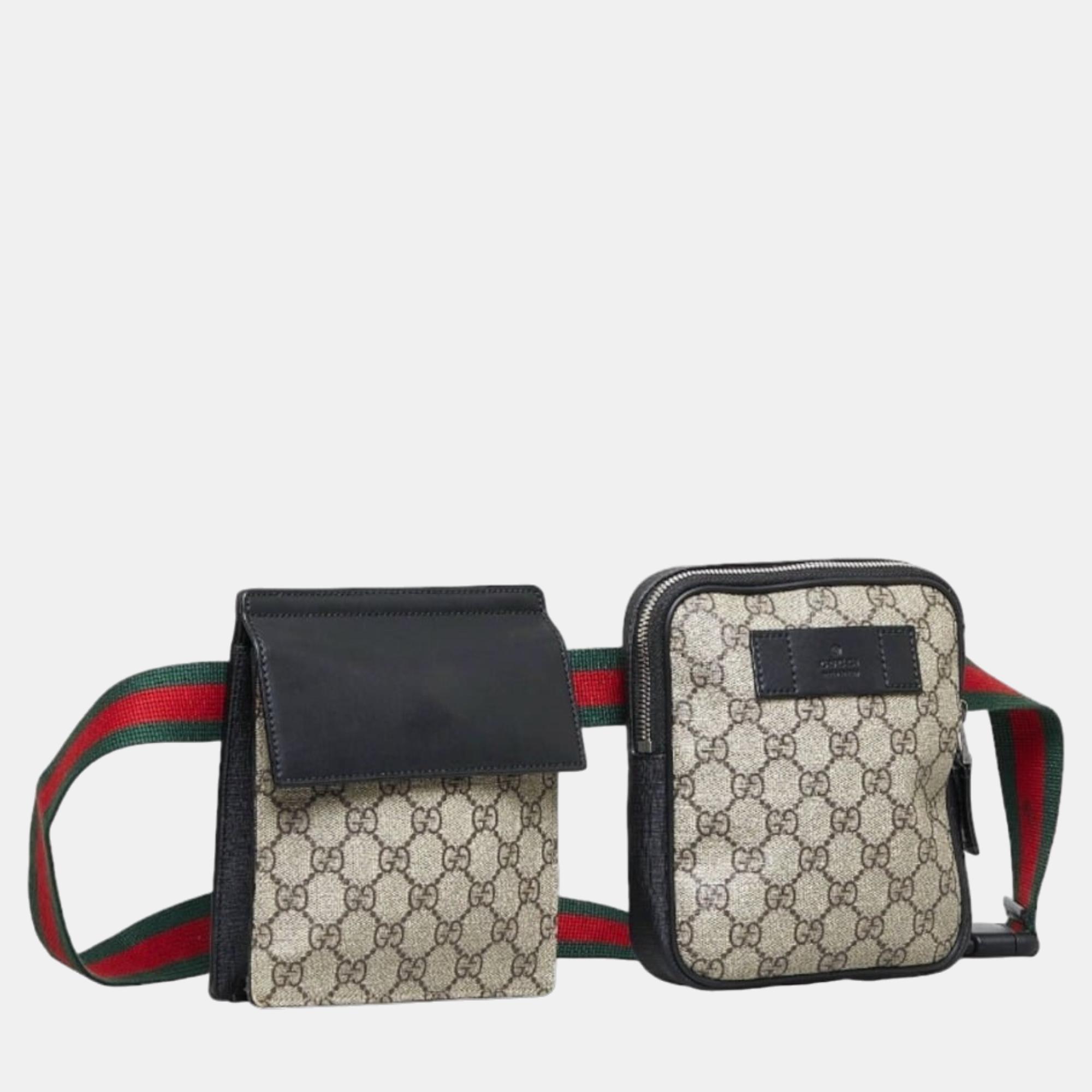 

Gucci Beige Canvas Leather GG Double Web Belt Bag