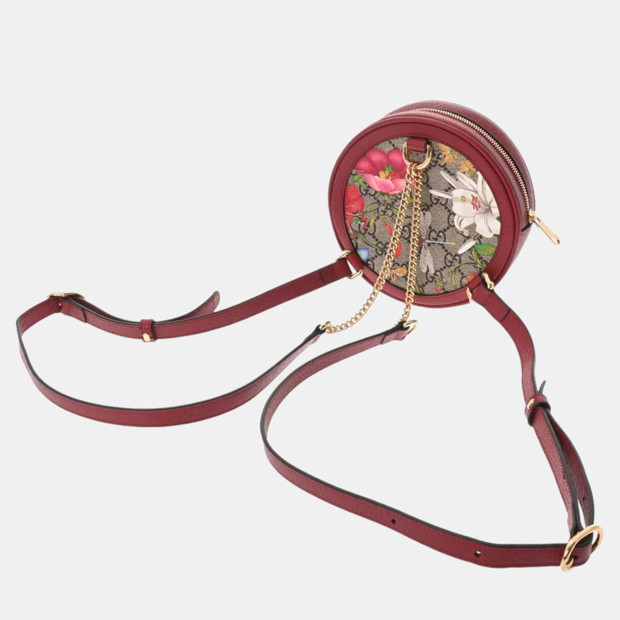 

Gucci Beige/Red Canvas Leather GG Supreme Round Mini Ophidia Flora Backpack