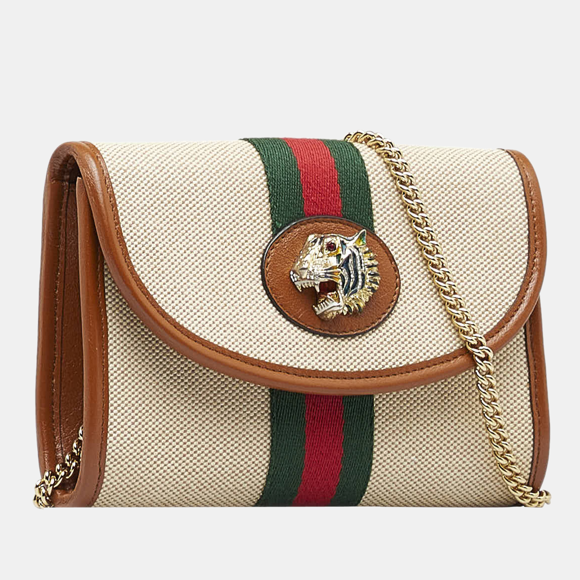 

Gucci Beige Mini Rajah Web Chain Crossbody Bag