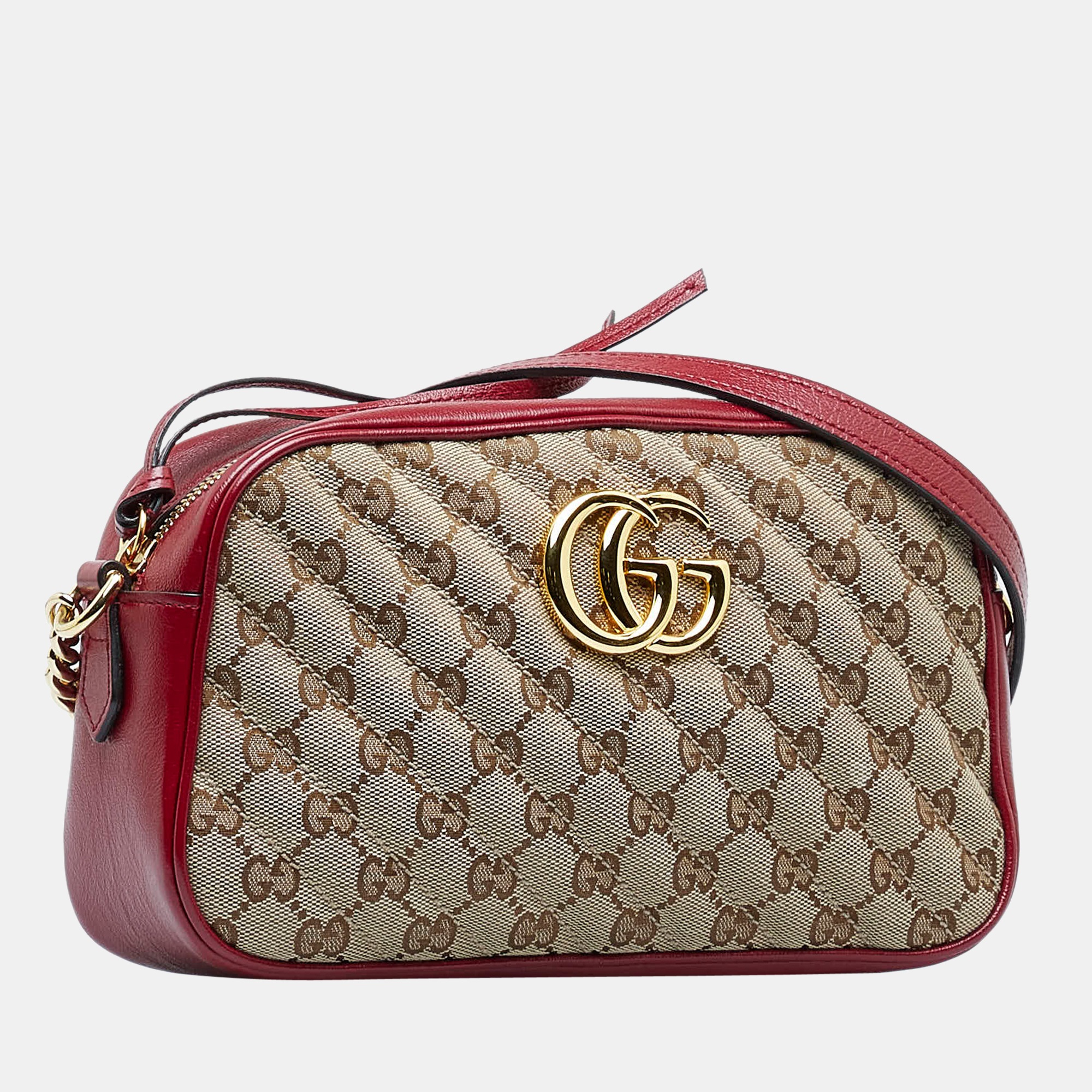 

Gucci Beige/Red Small GG Canvas Marmont Crossbody bag
