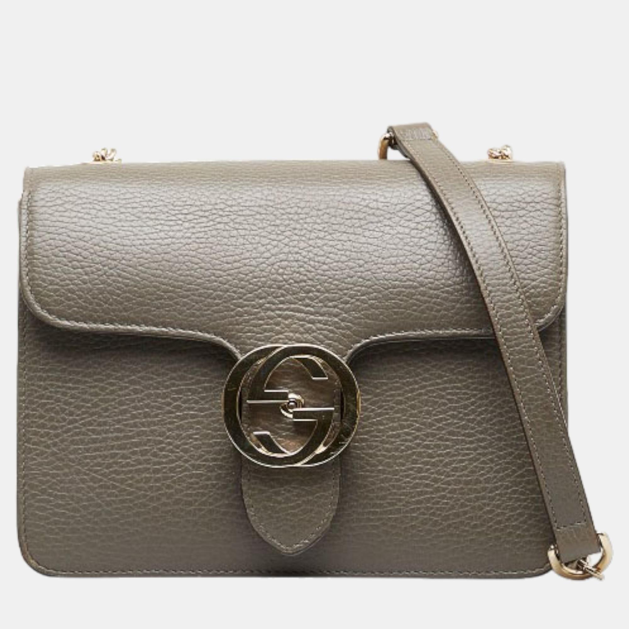 Pre-owned Gucci Grey Leather Small Interlocking G Crossbody Bag