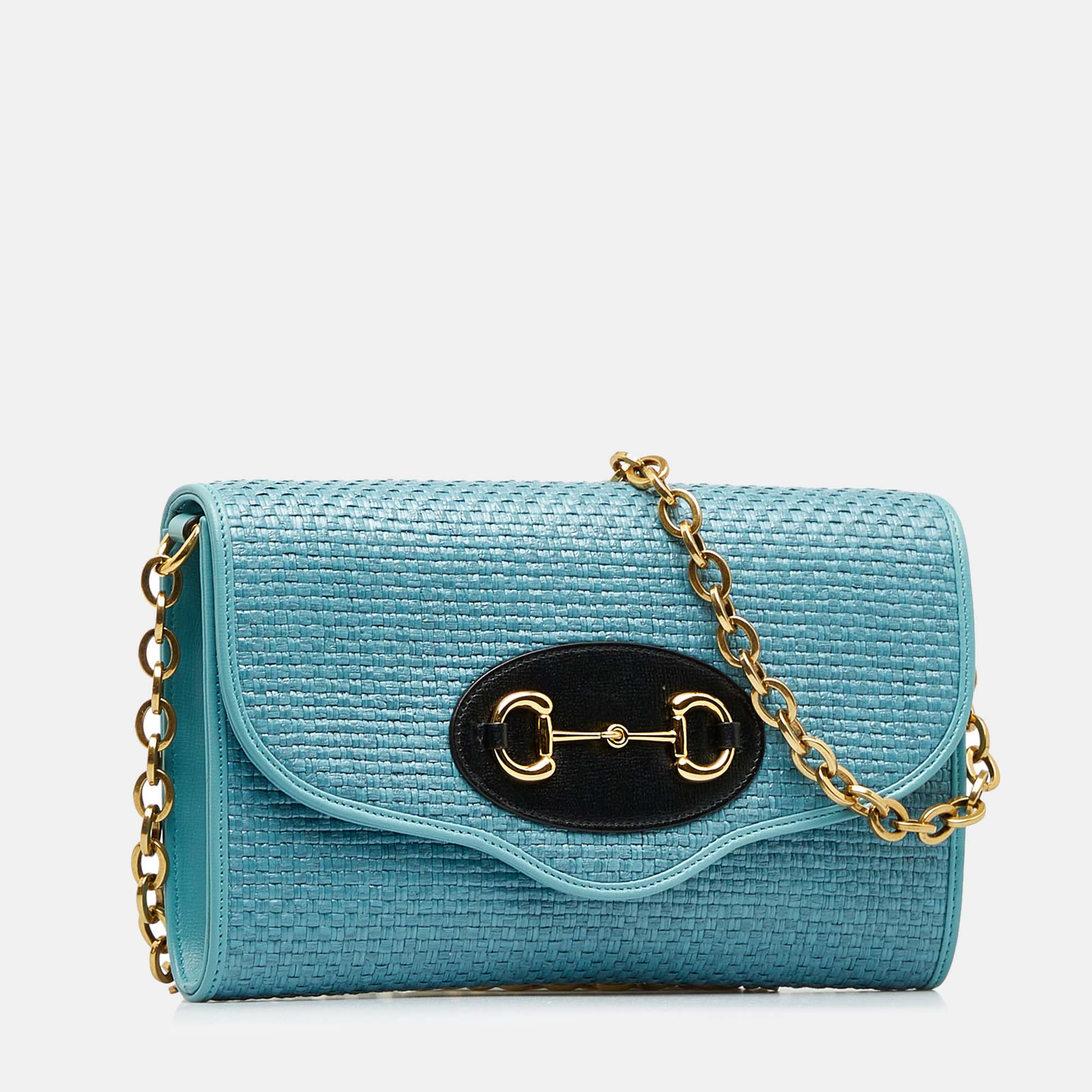 

Gucci Horsebit 1955 Raffia Chain Bag, Blue