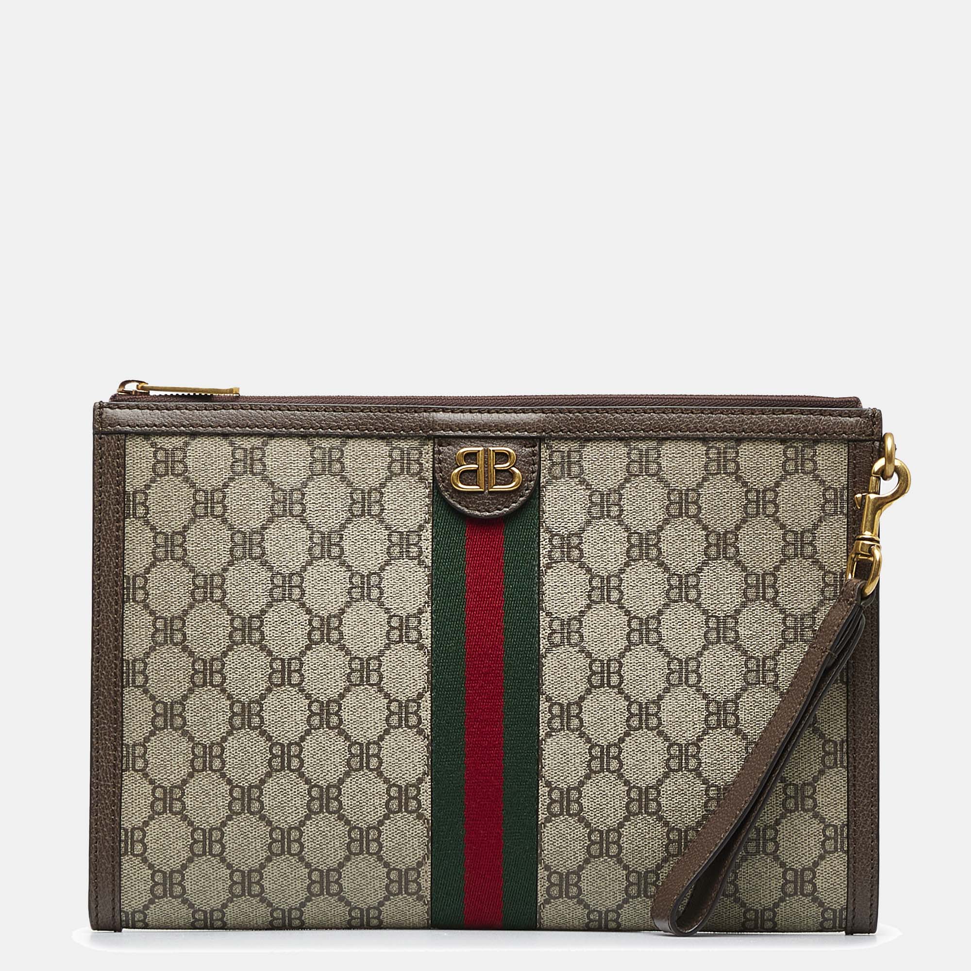 

Gucci X Balenciaga BB Supreme Ophidia Web Clutch, Brown