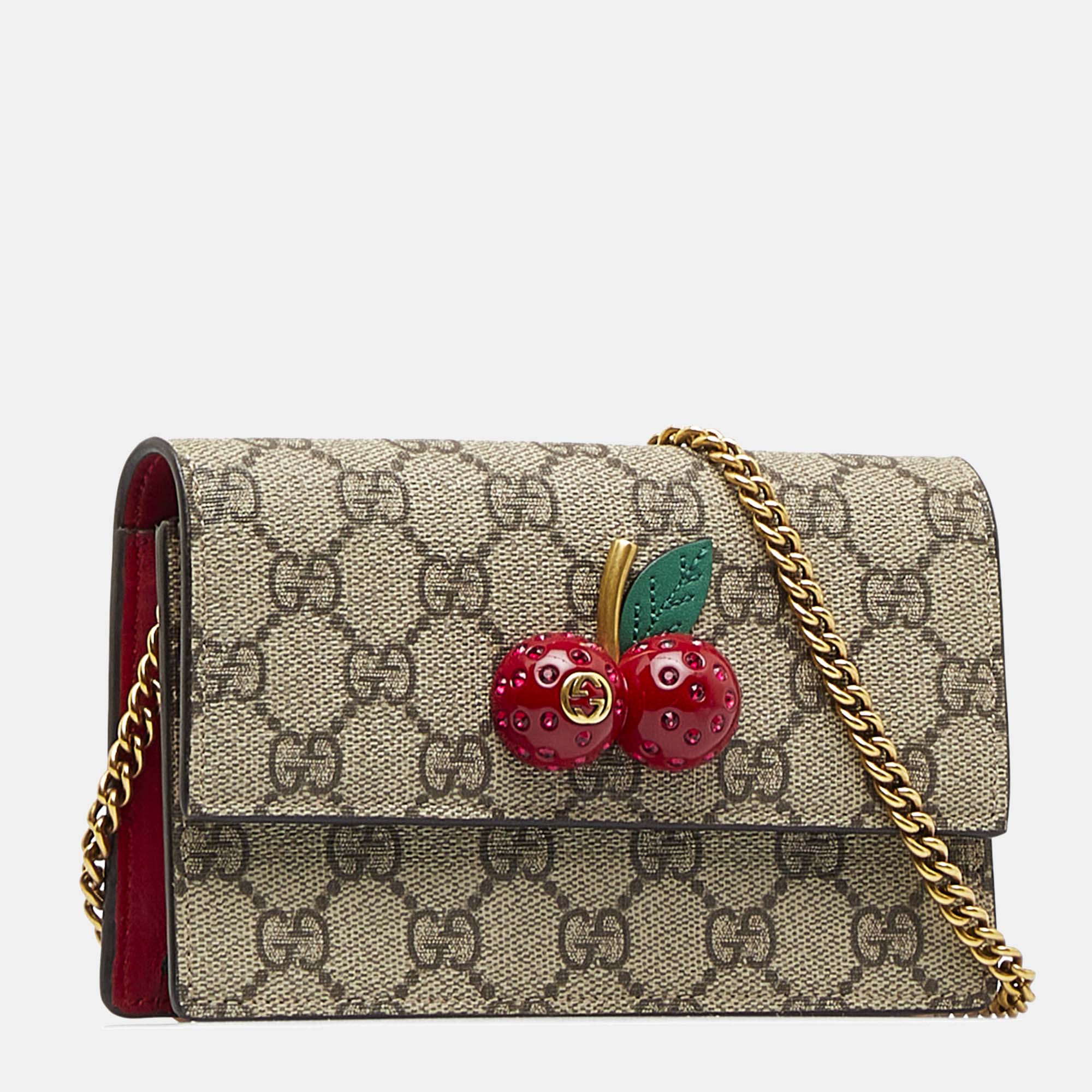 

Gucci GG Supreme Cherry Wallet On Chain, Brown