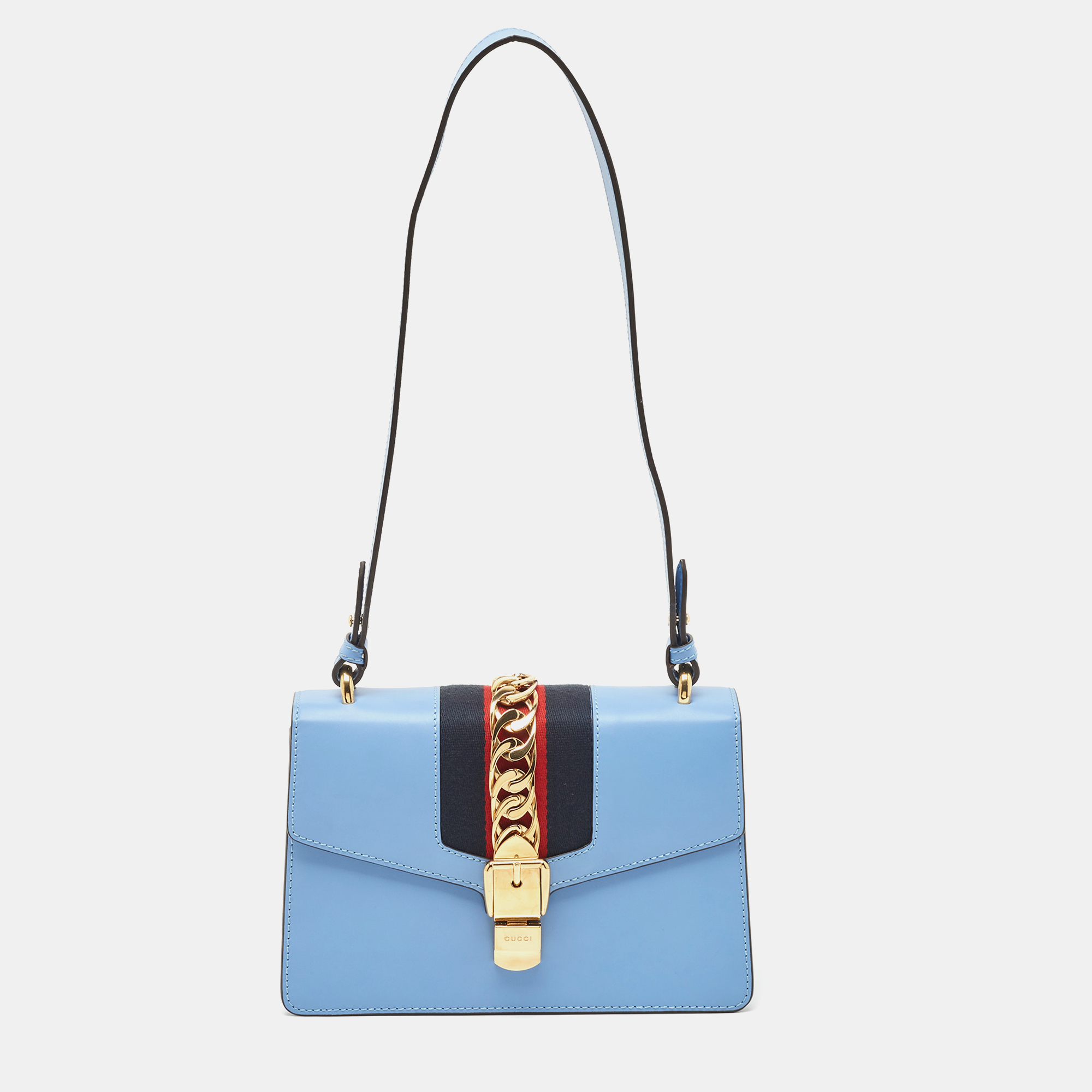 

Gucci Blue Leather  Web Sylvie Shoulder Bag