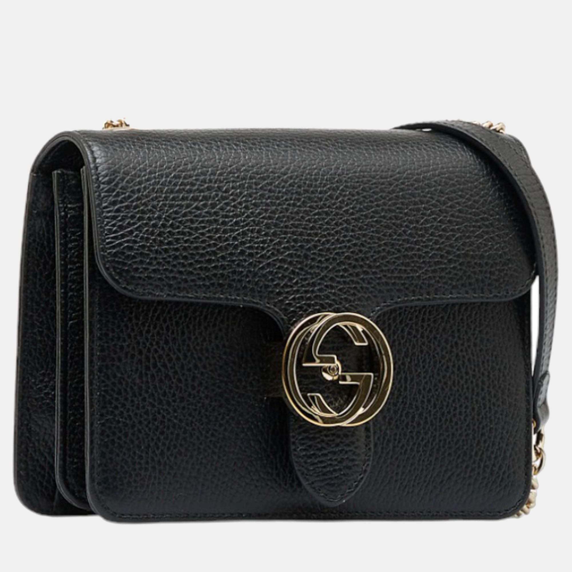 

Gucci Black Leather Dollar Interlocking G Shoulder Bag