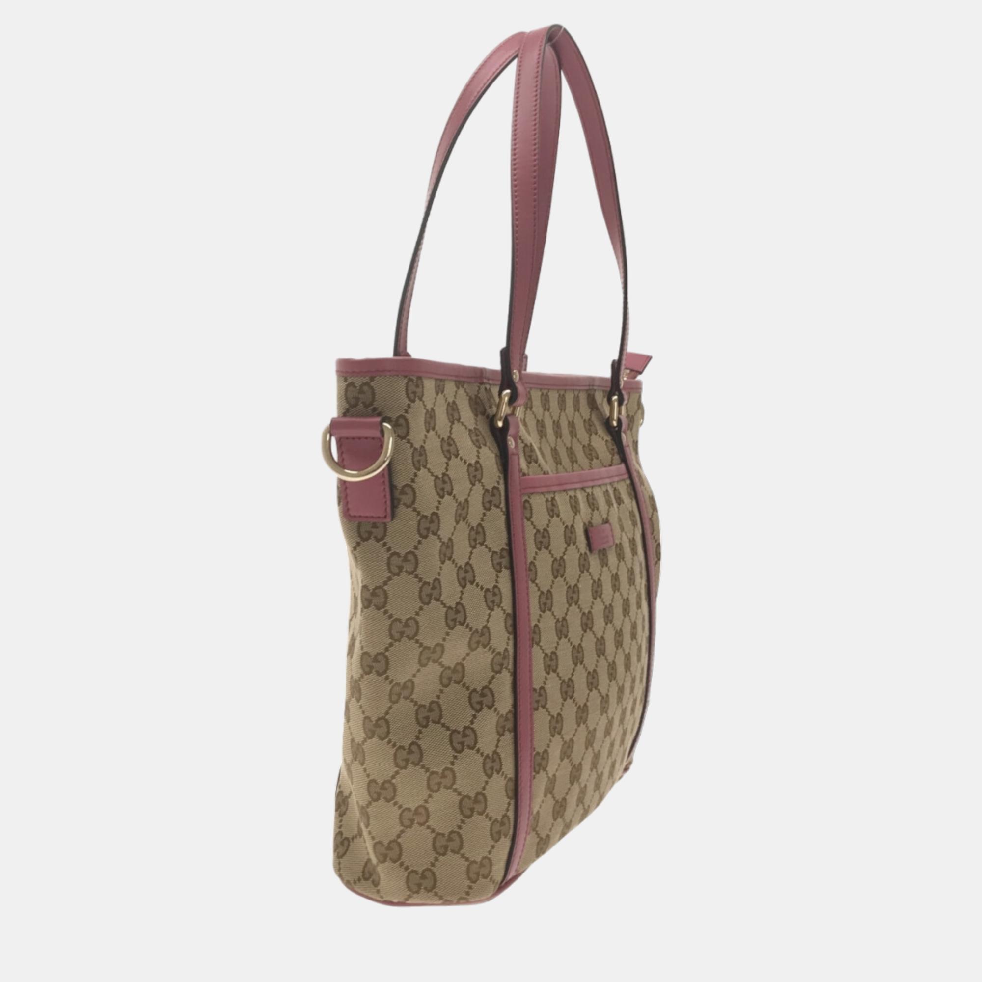 

Gucci Pink Leather and GG Canvas  Joy Tote Bag, Beige