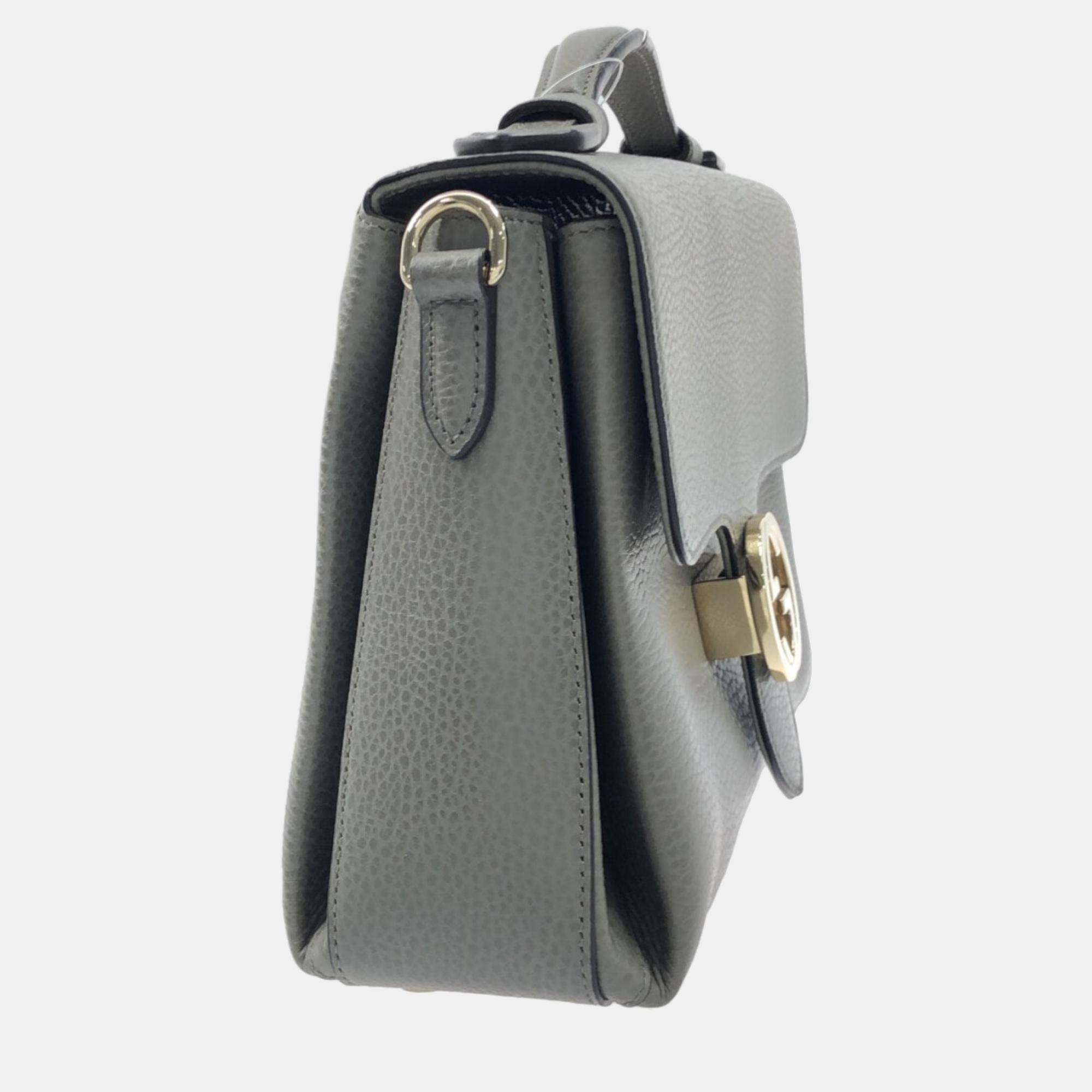 

Gucci Grey Leather Small Dollar Interlocking G Top Handle Bag