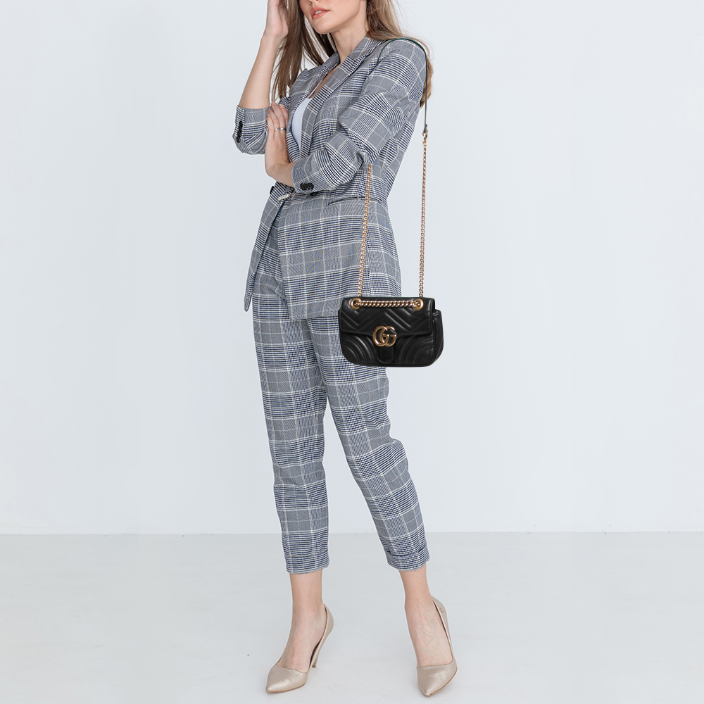 

Gucci Black Matelasse Leather Mini GG Marmont Crossbody Bag