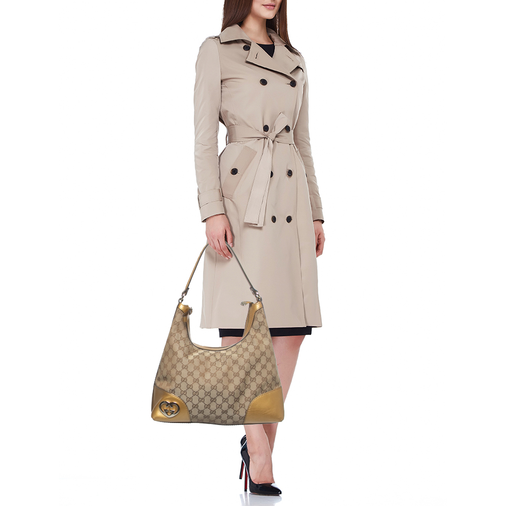 

Gucci Beige/Gold GG Canvas and Leather Medium Lovely Hobo