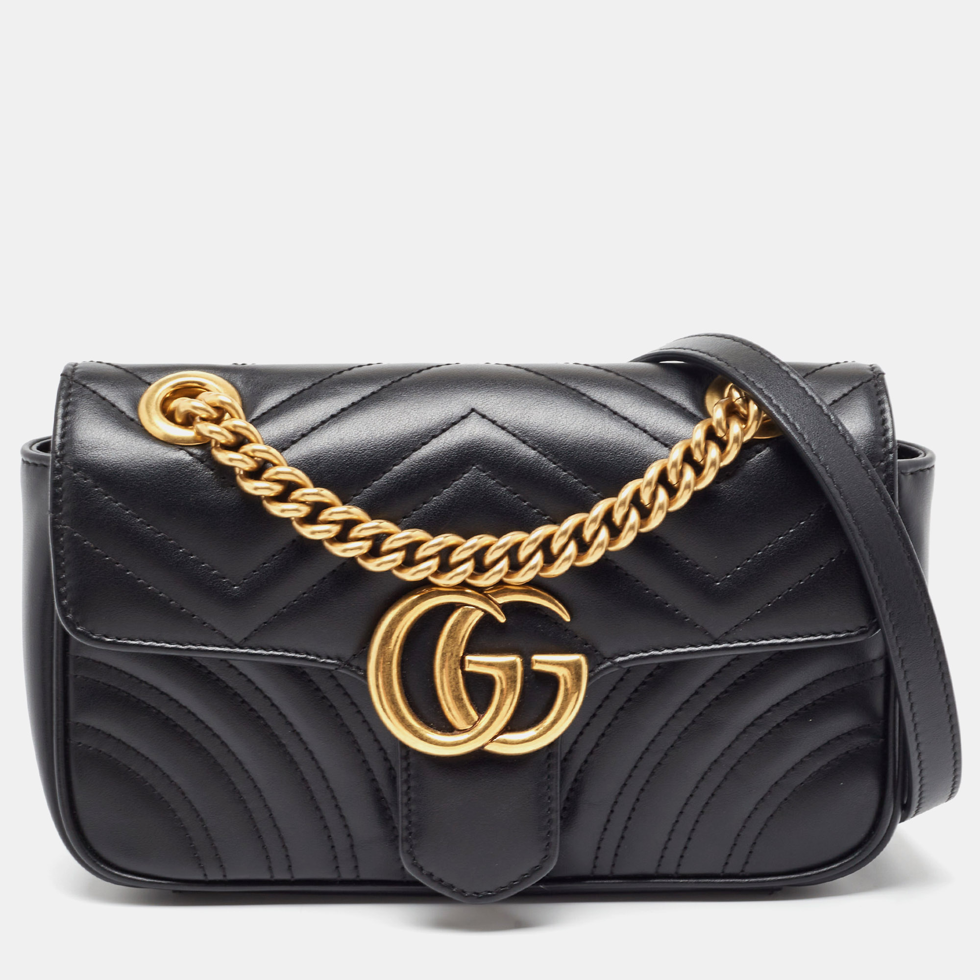 

Gucci Black Matelassé Leather Mini GG Marmont Shoulder Bag