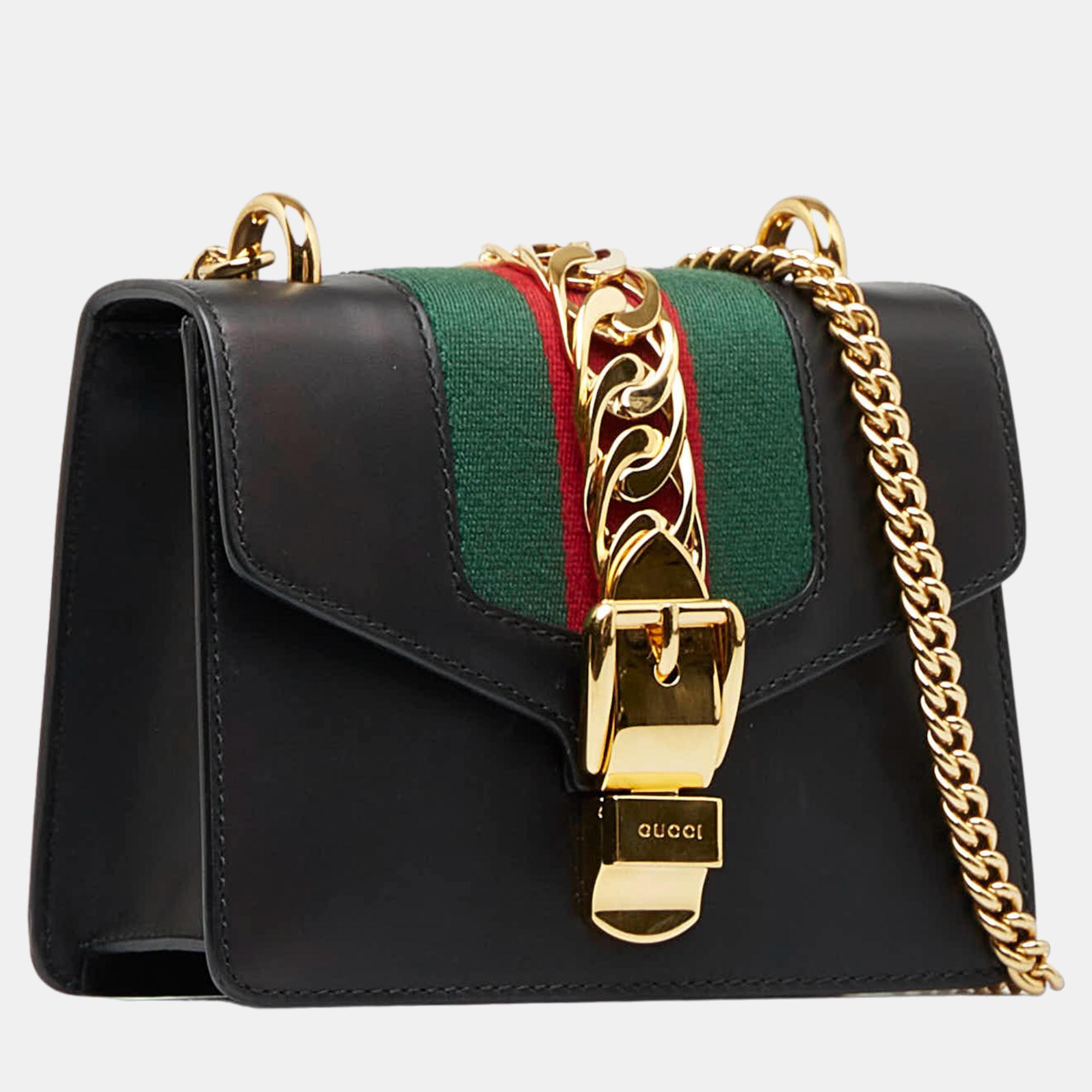 

Gucci Black Mini Sylvie Leather Chain Crossbody Bag