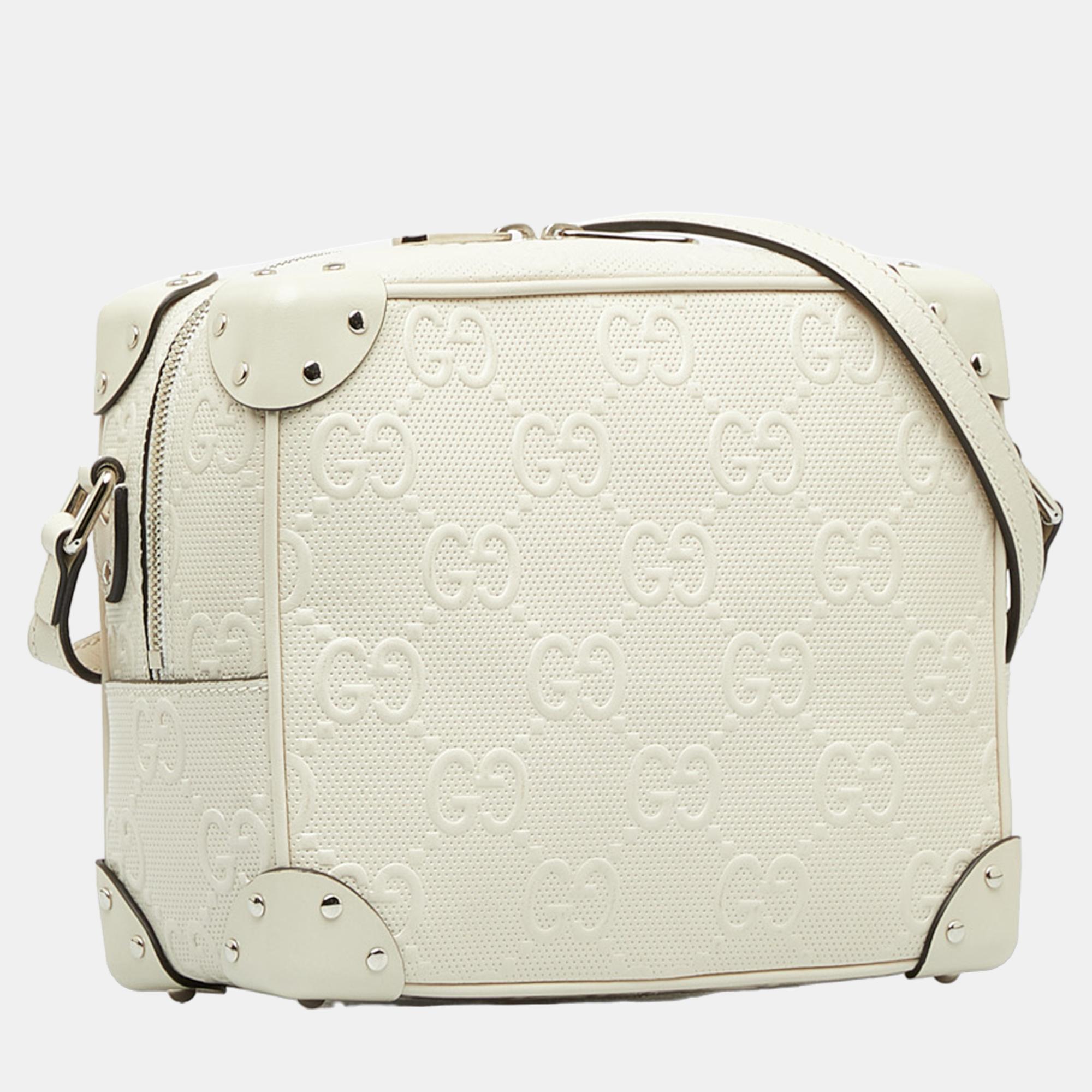 

Gucci White GG Embossed Perforated Square Bag