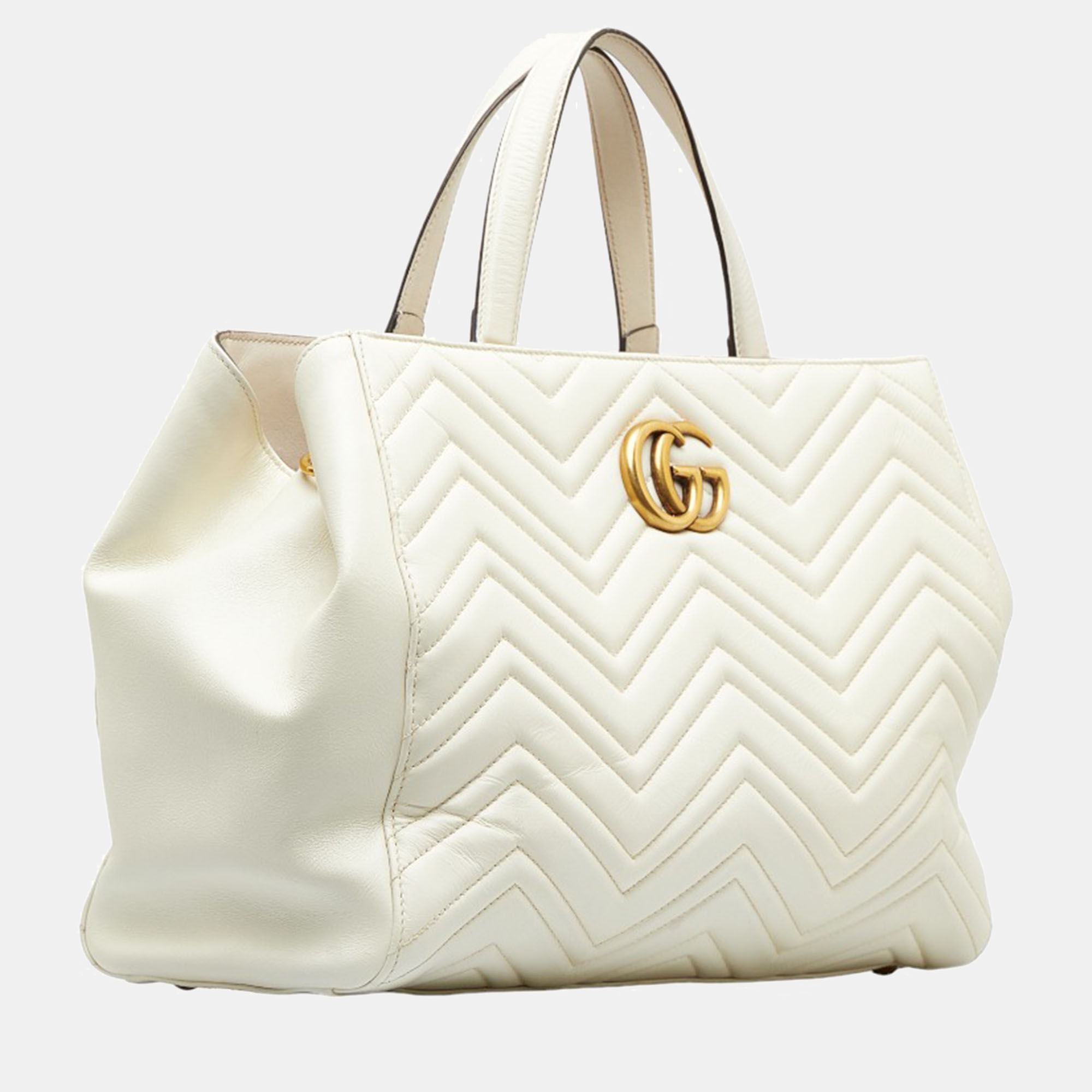 

Gucci White Leather Medium GG Marmont Tote Bag