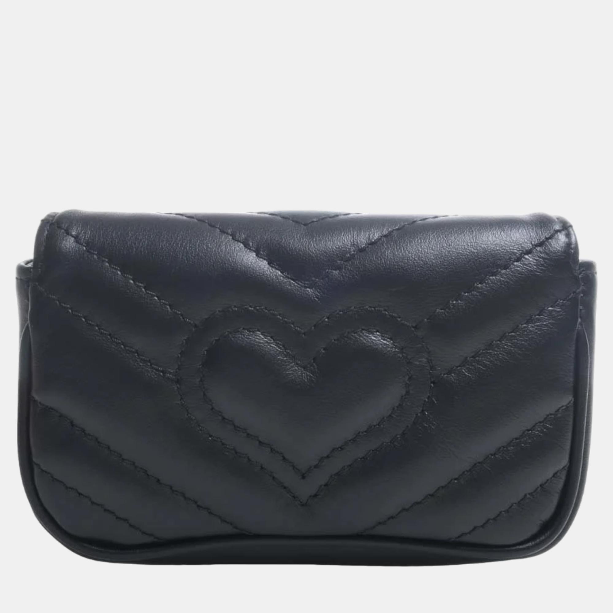 

Gucci Black Leather Mini GG Marmont Shoulder Bag