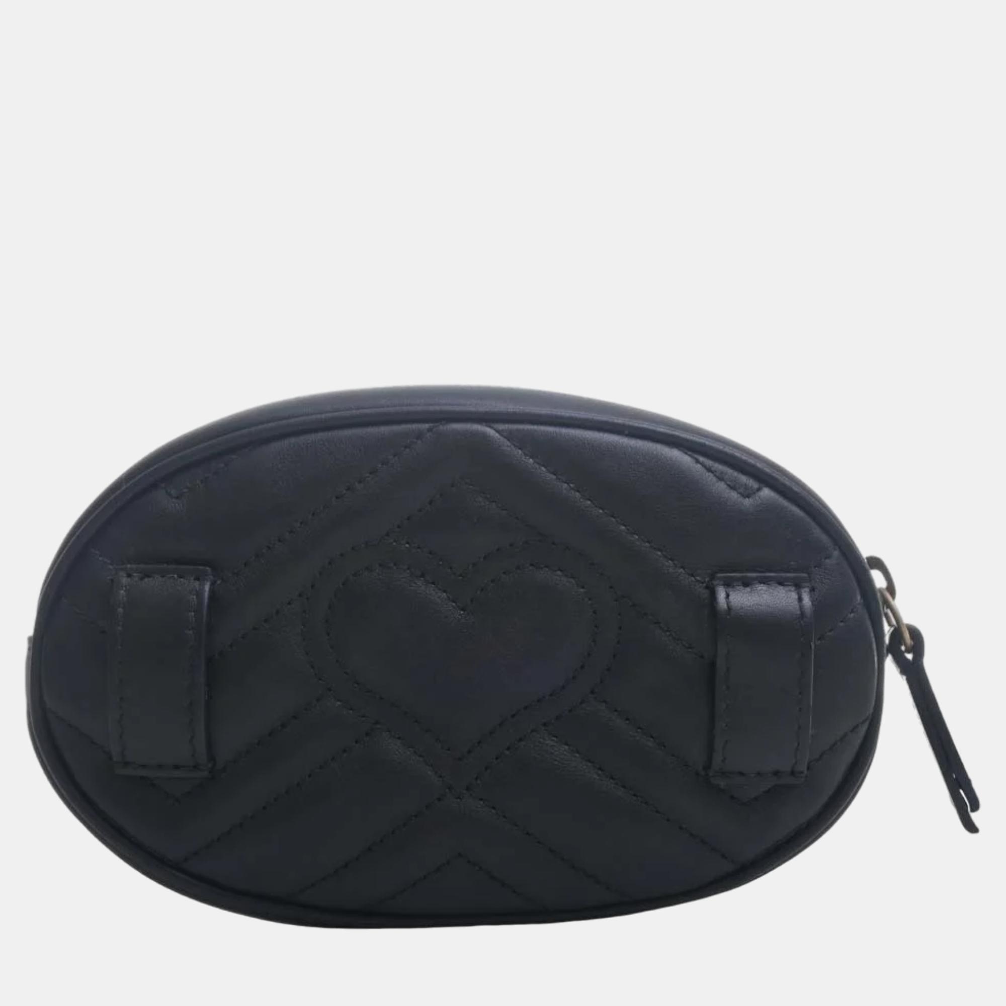 

Gucci Black Leather GG Marmont Belt Bag