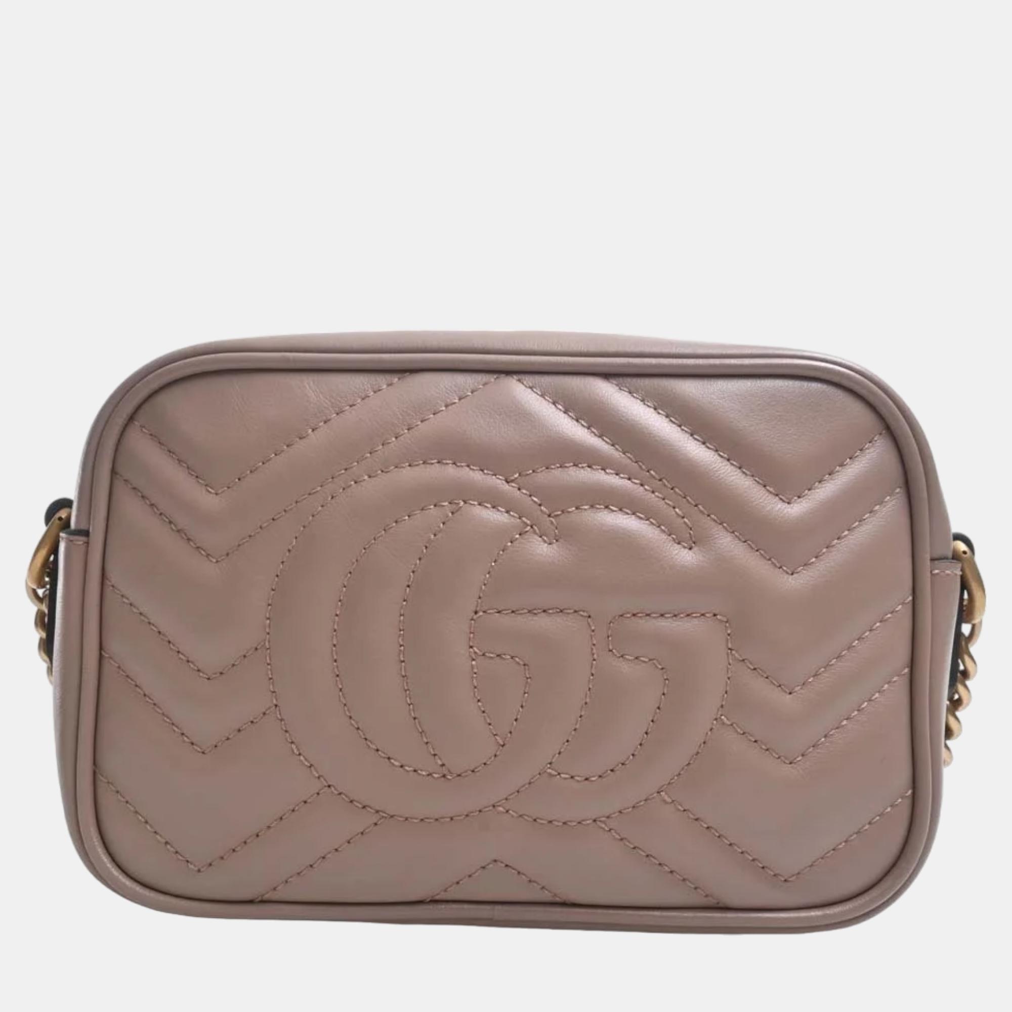 

Gucci Black Leather Small GG Marmont Shoulder Bag, Beige