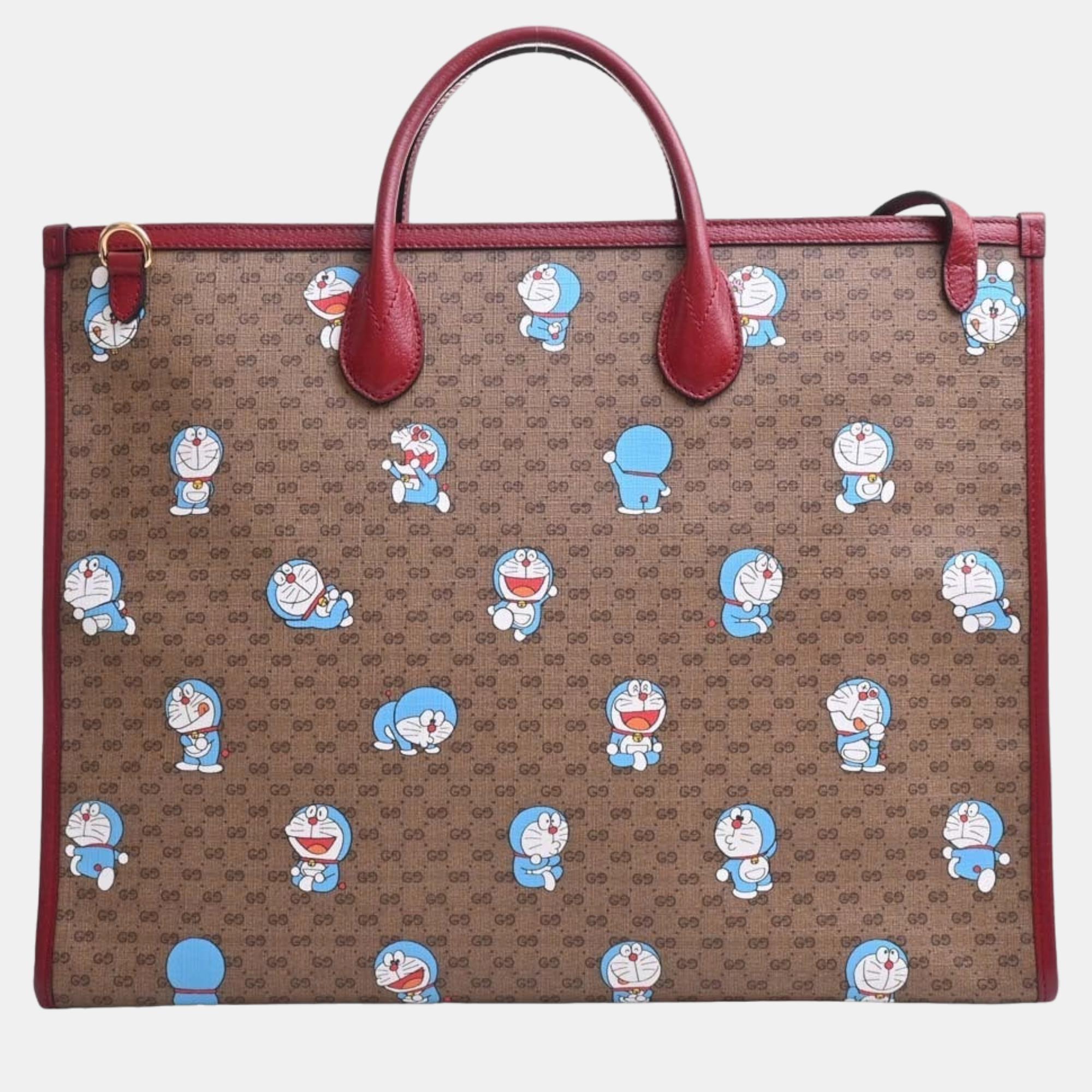 

Gucci Burgundy Leather and GG Canvas Doraemon Large Candy GG Tote Bag