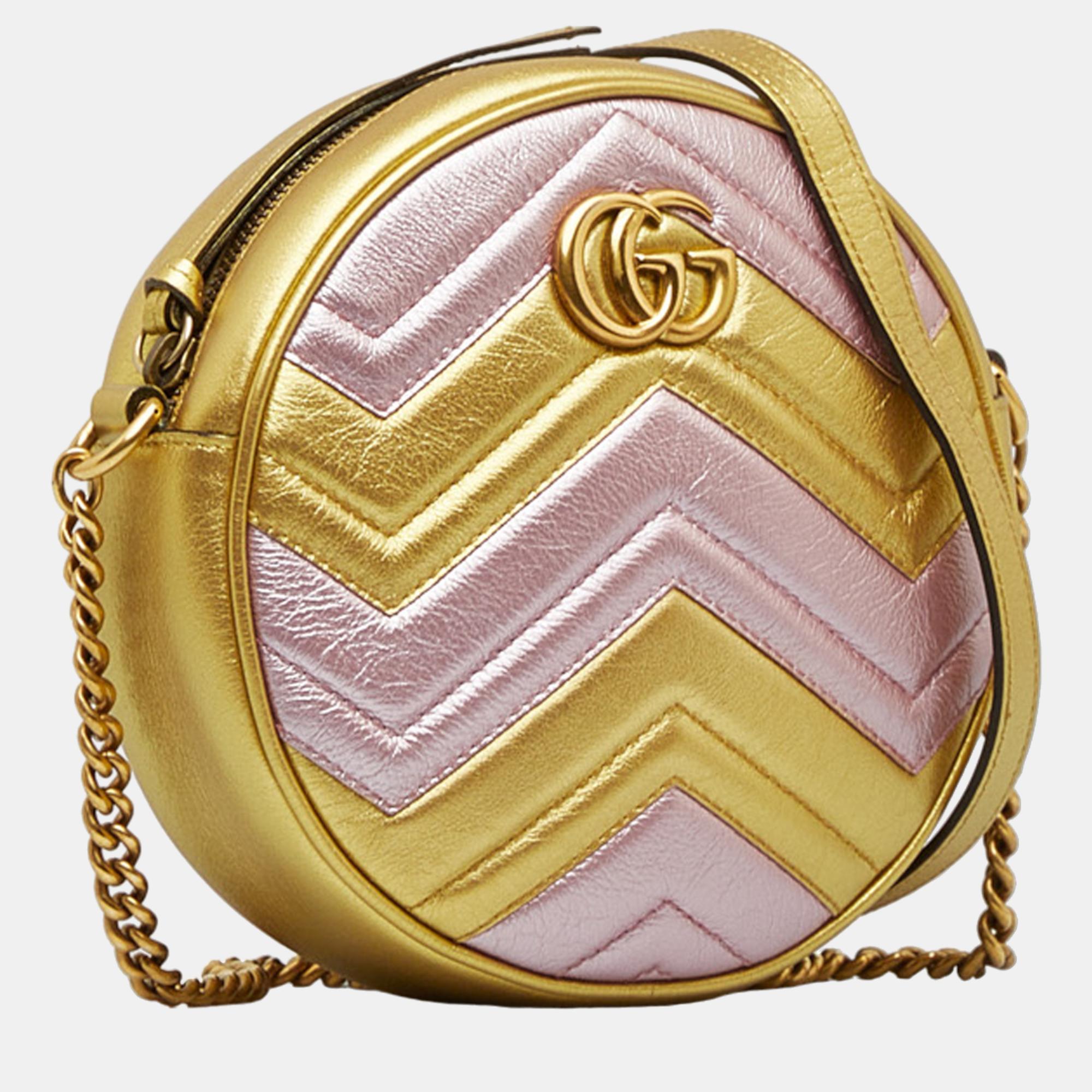 

Gucci Gold GG Marmont Round Crossbody Bag