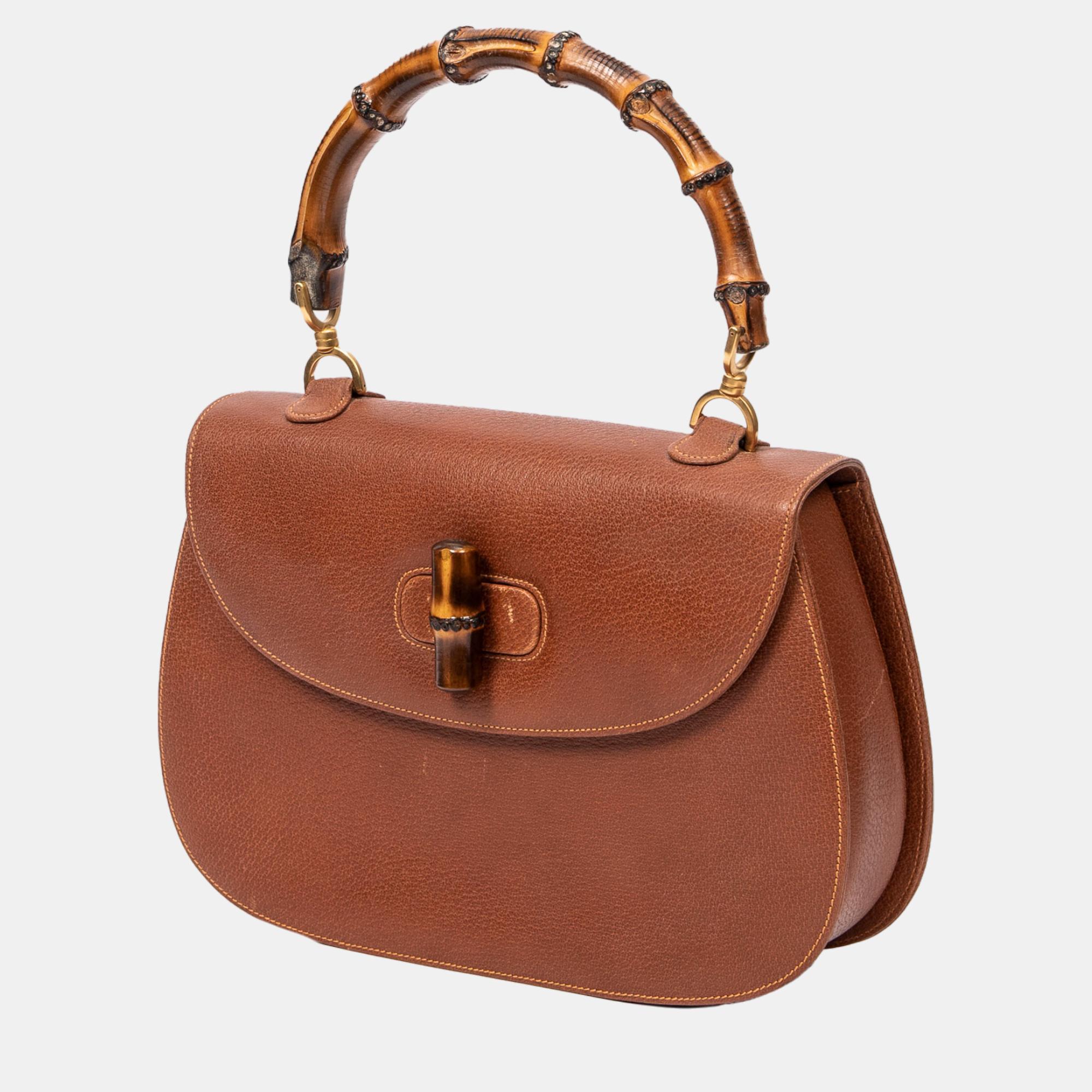 

Gucci Brown Bamboo Night Leather Satchel