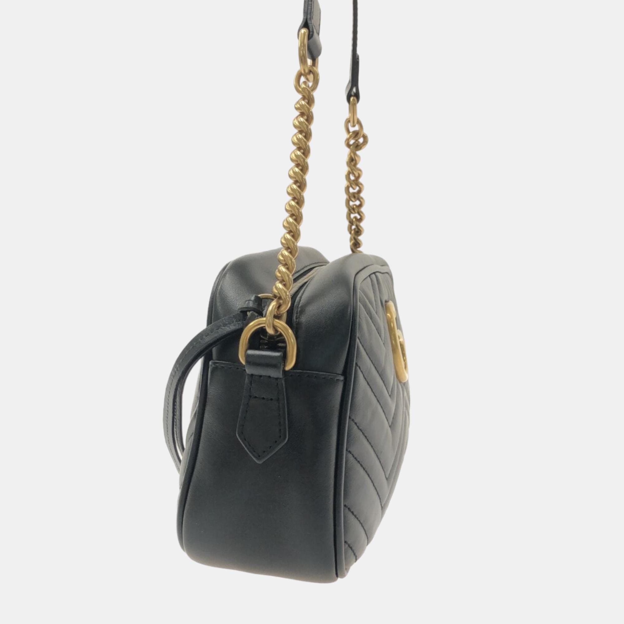 

Gucci Leather GG Marmont Shoulder Bag, Black