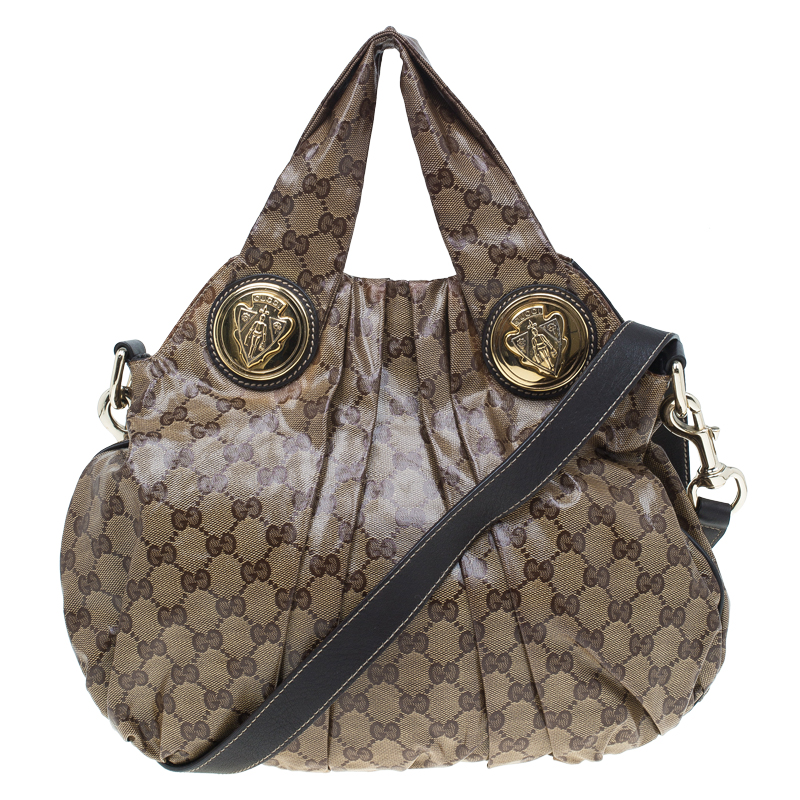 Gucci Brown GG Crystal Coated Canvas Medium Hysteria Hobo