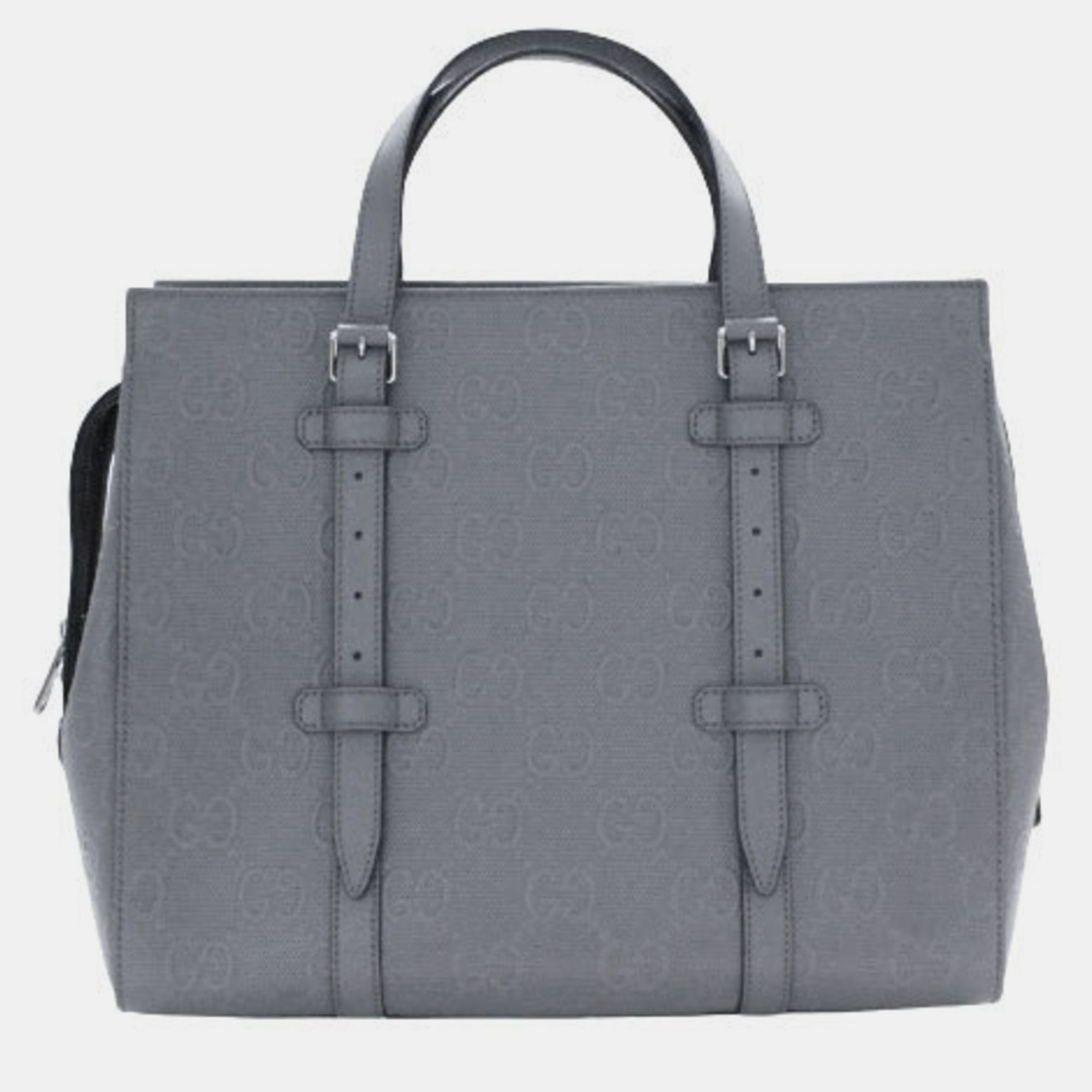 Pre-owned Gucci Grey Gg Embossed Leather Tote Bag