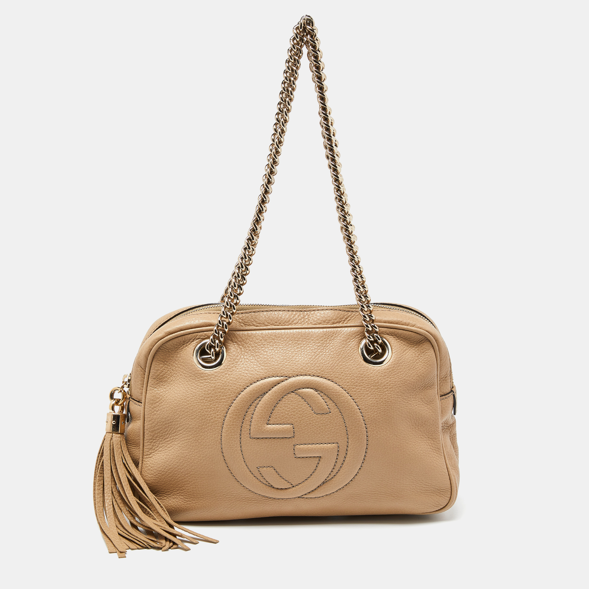 Pre-owned Gucci Beige Leather Medium Soho Chain Shoulder Bag