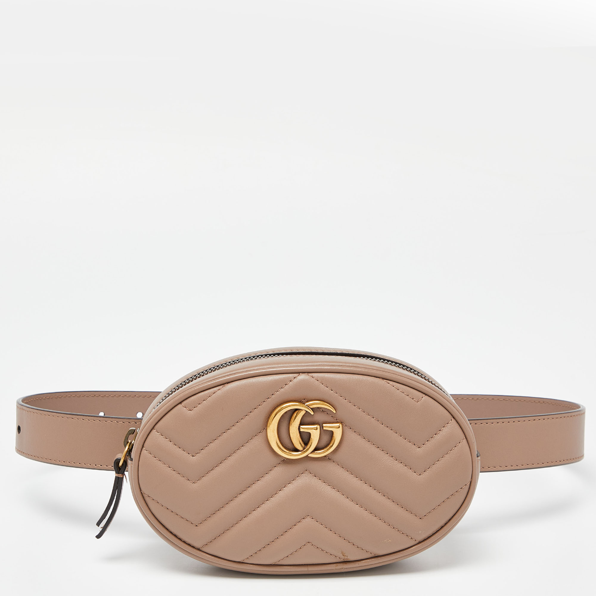 Pre-owned Gucci Beige Matelassé Leather Mini Gg Marmont Belt Bag