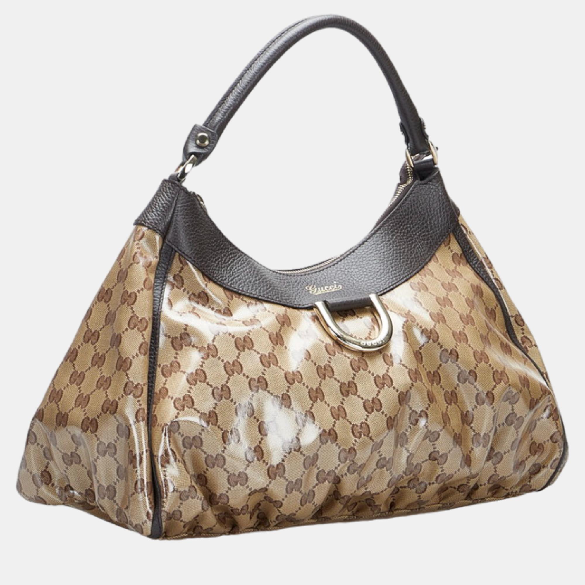 

Gucci Brown Canvas GG Crystal Abbey D-Ring Shoulder Bag
