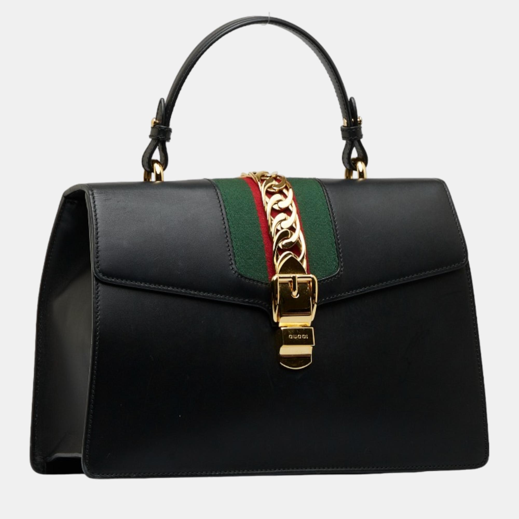 

Gucci Black Leather  Sylvie Top Handle Bag