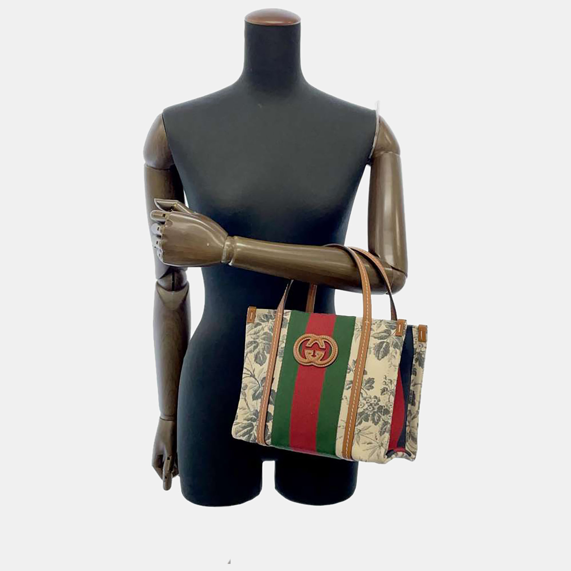 

Gucci Beige Printed Canvas Interlocking G Web Tote Bag