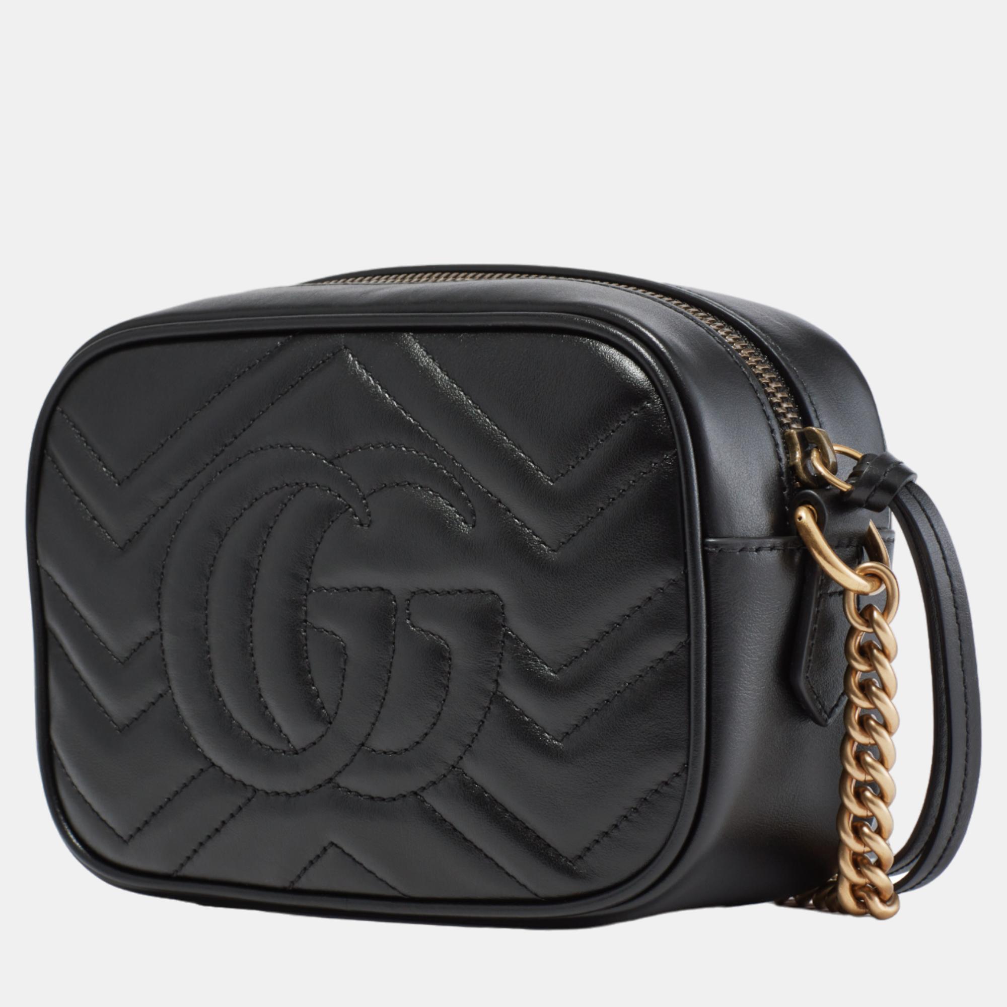 

Gucci GG Marmont Small Quilted Camera Bag Black with Gold-Tone Trim