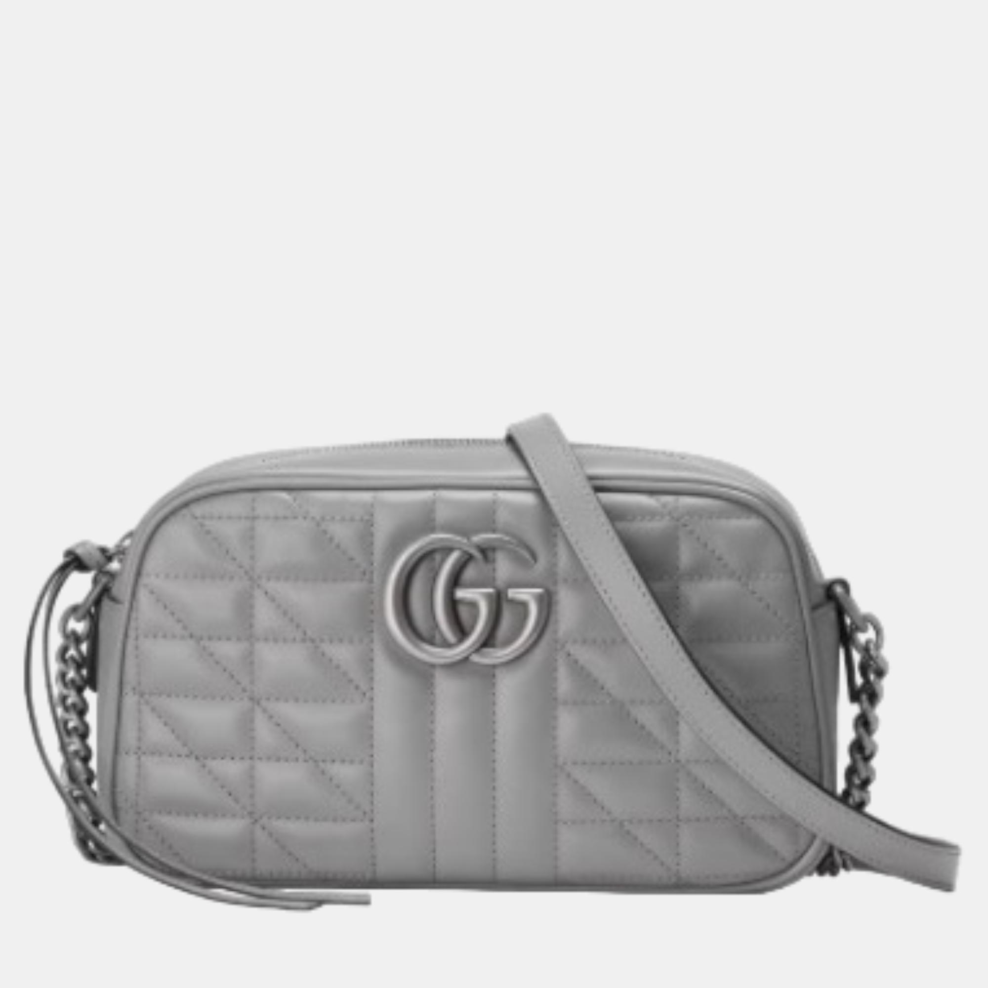 

Gucci GG Marmont Small Quilted Camera Bag Antique silver-toned hardware, Grey