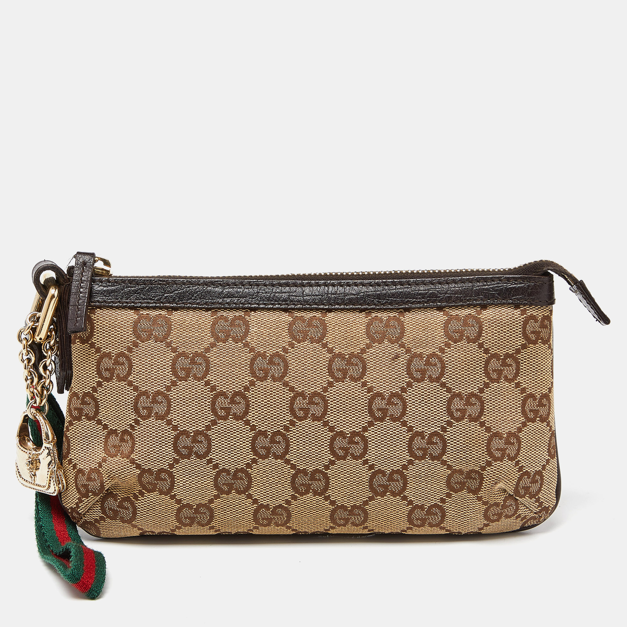 Gucci Beige/Ebony GG Canvas Wristlet Pochette Bag - Yoogi's Closet