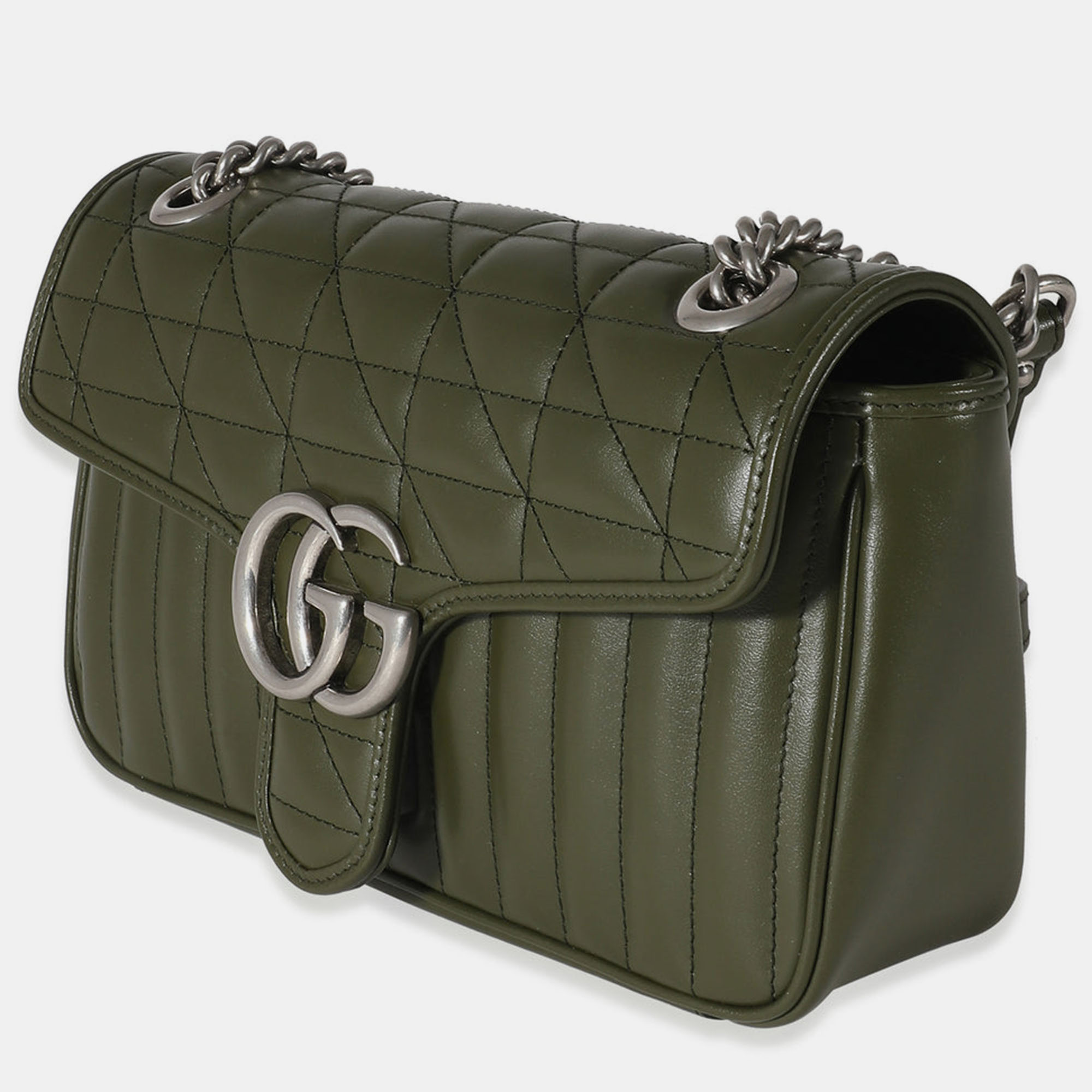 

Gucci Forest Green Calfskin Aria GG Small Marmont Bag